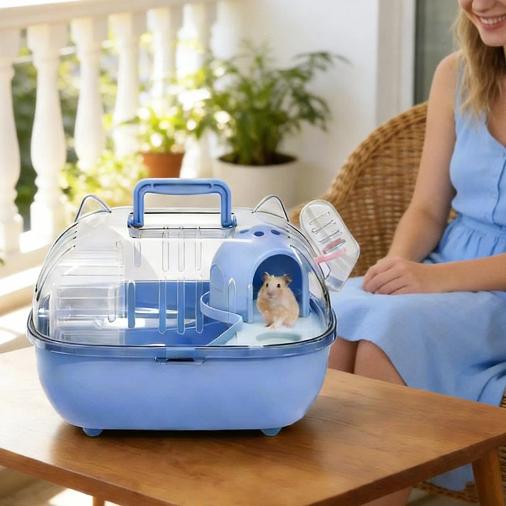 Cage de transport pour hamster avec housse transparente et bouteille d'eau portable pour petits animaux