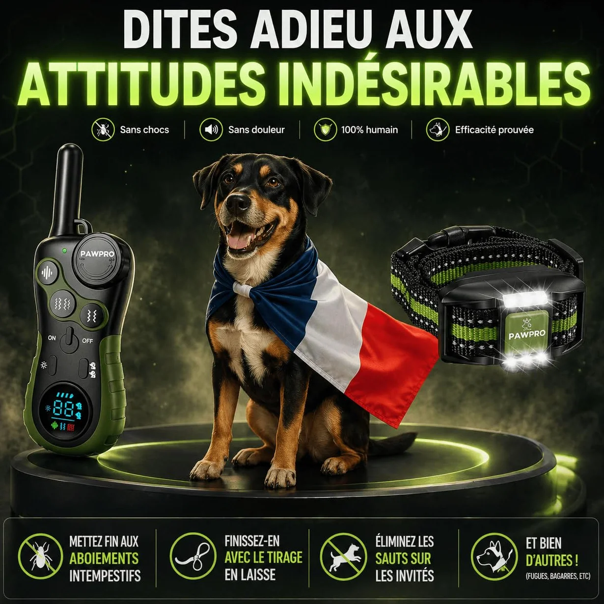 PAWPRO Collier de Dressage, Conforme Nouvelle Loi Bien Être Animal, Portée XXL 3km, Mode Lumière Nocturne, Guide de Dressage Inclus, BIP Vibration Boost, Adapté à Tous Les Chiens (2 Colliers)