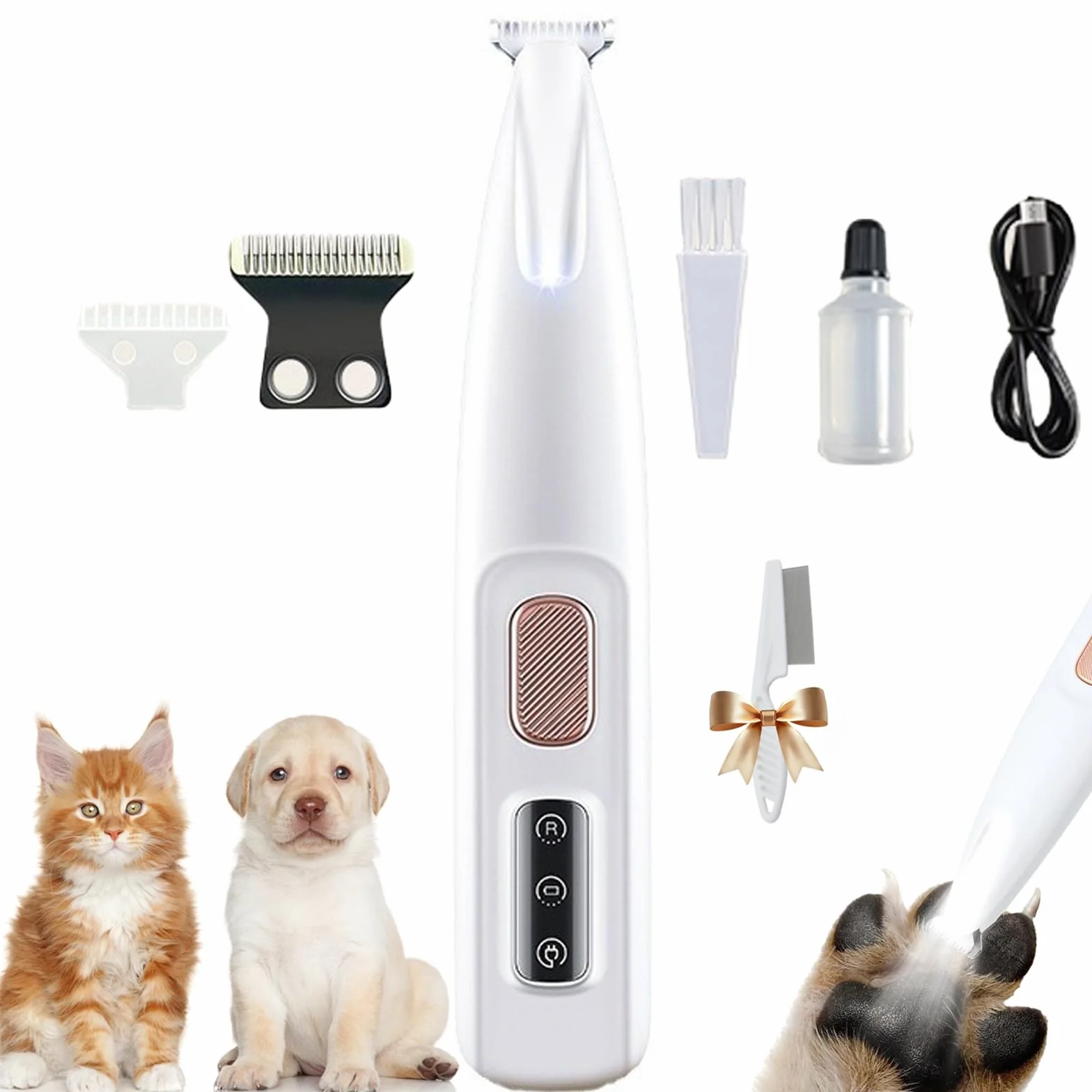 Patounet Tondeuse de Précision pour Chat, Silencieuse avec Lumières LED, Étanche IPX4