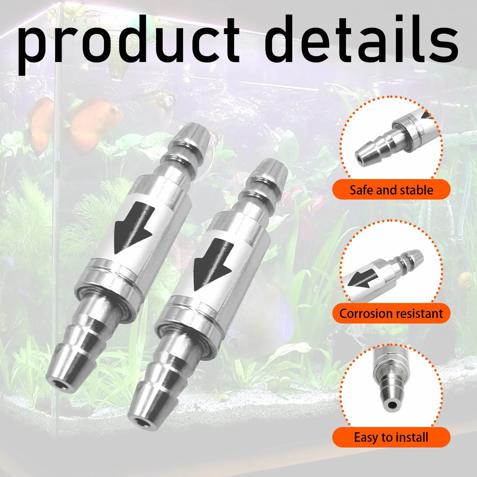 Clapets anti-retour acier inoxydable CO2 4 mm pour aquarium pompe à air diffuseur