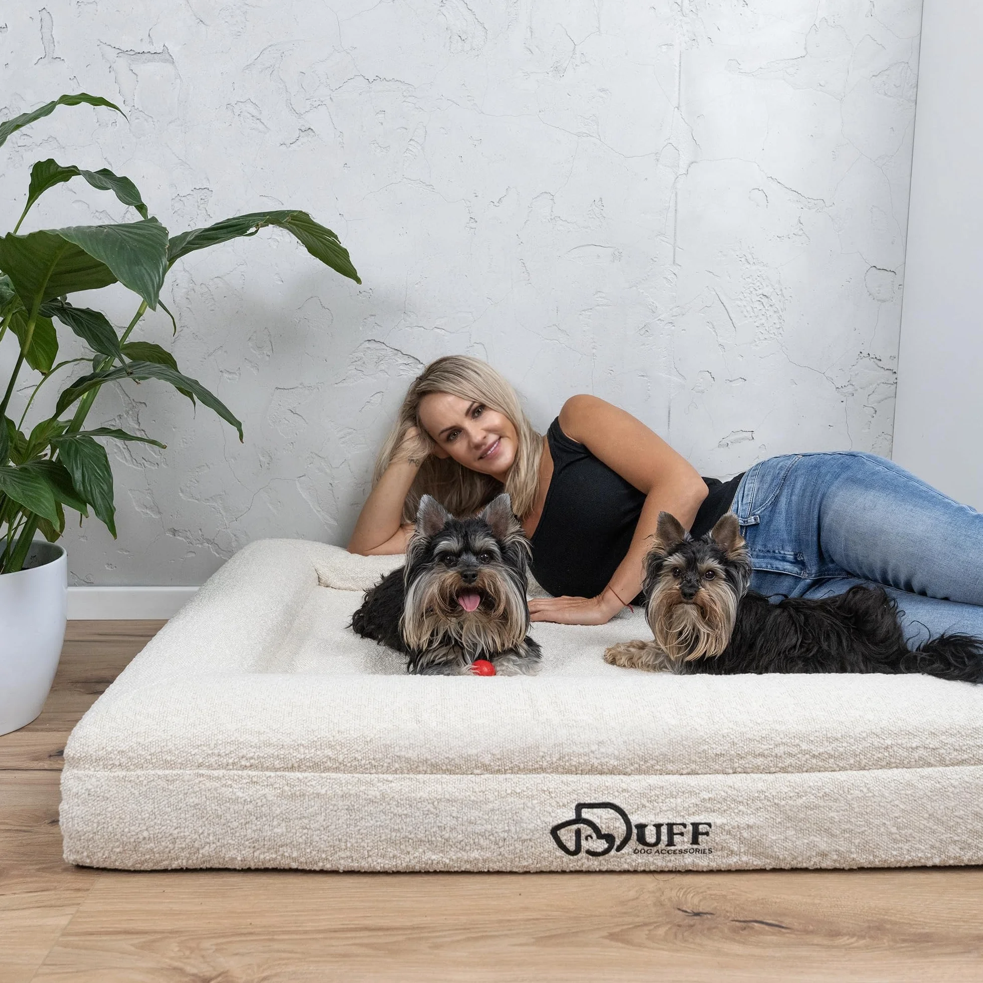 Duff® Lit Orthopédique Chien Grande Taille L (115x90 cm) – Matelas Mémoire de Forme Haute Densité – Tissu Bouclette Premium, Housse Lavable – Confort Durable & Élégant