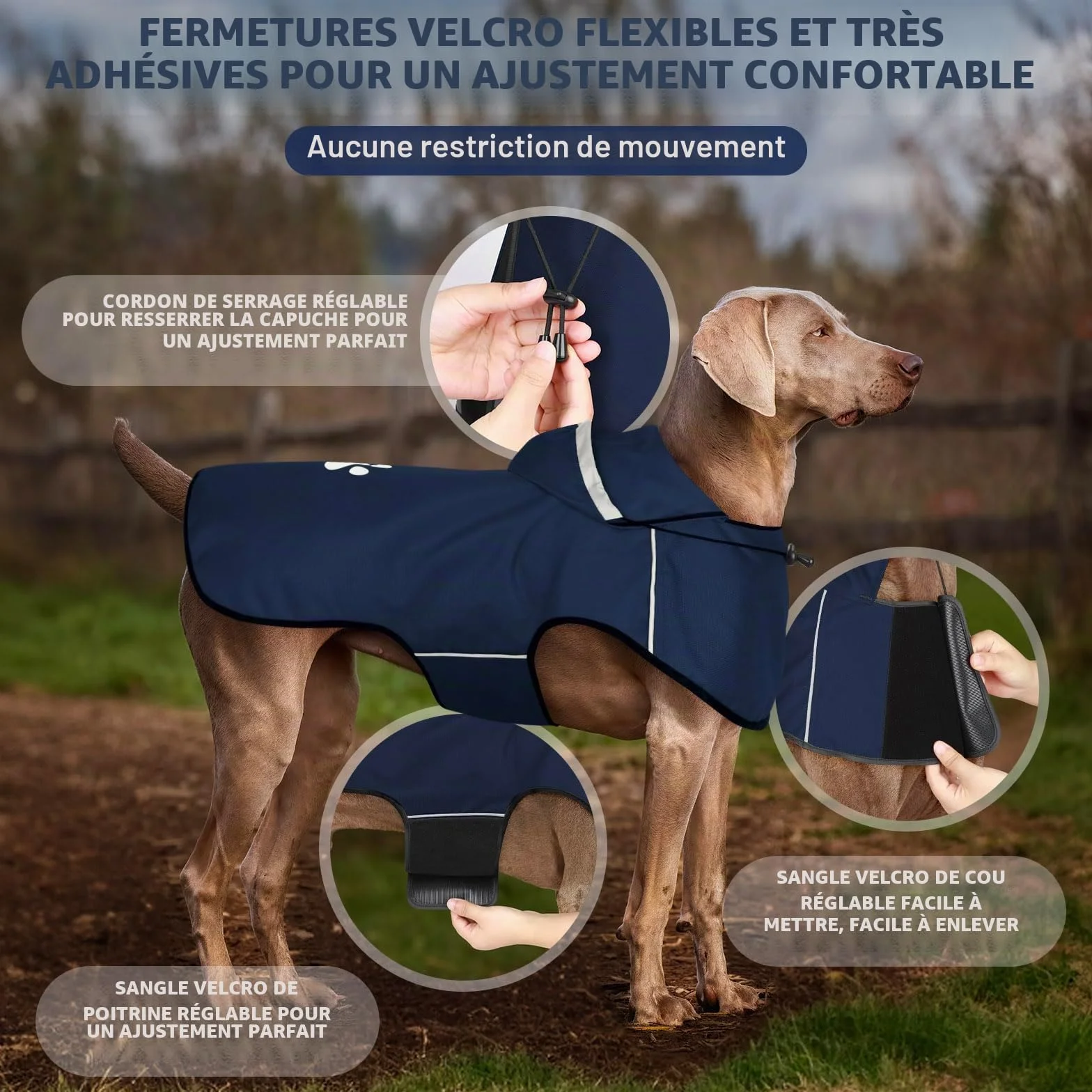 Manteau de Pluie pour Chiens de Grande Taille - Vêtement Imperméable avec Capuche Réfléchissante et Fermeture Velcro Réglable - Ultra Léger pour les Promenades