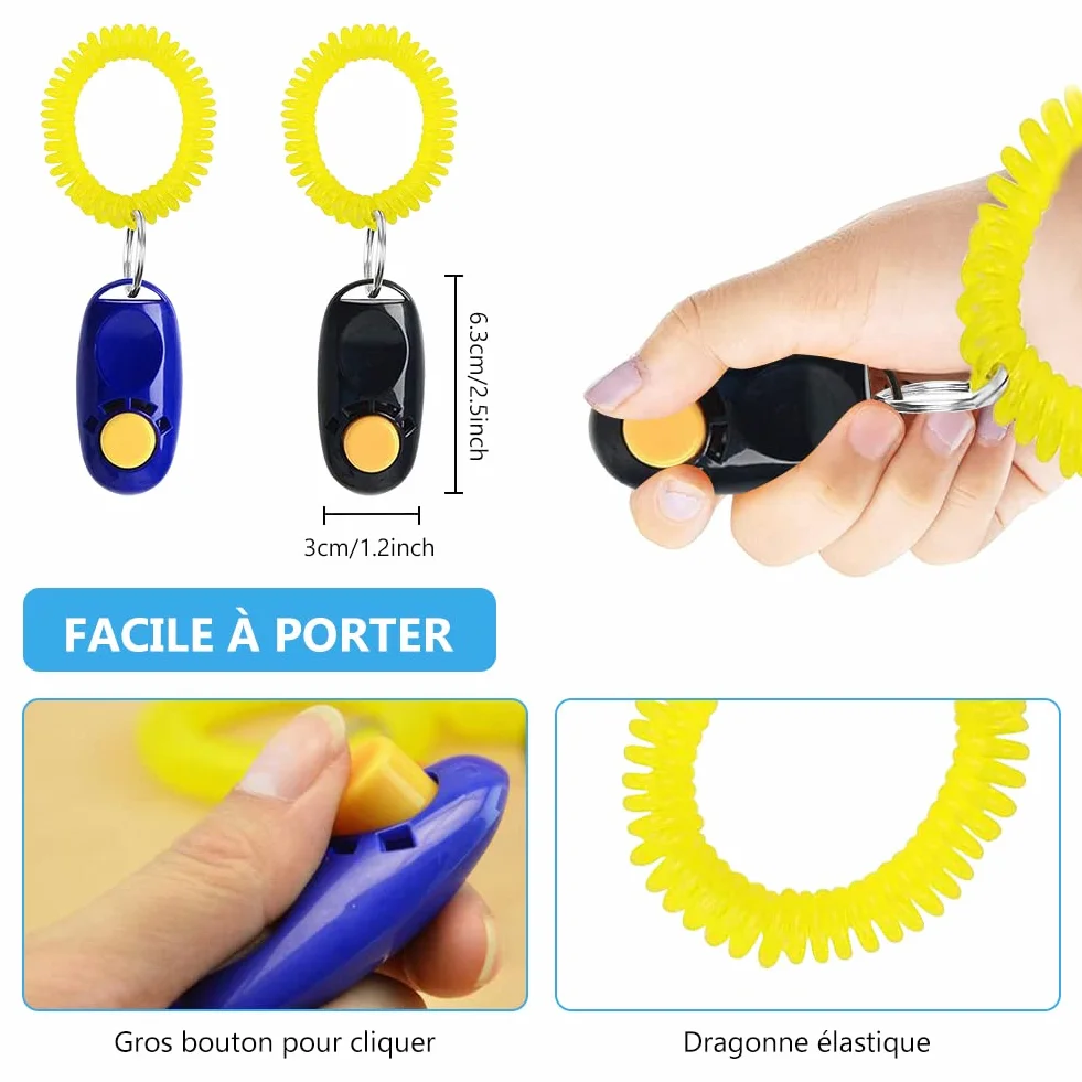 Clickers pour Chien,Clicker Training,Clicker Professionnel pour Doigt avec Bracelet Spirale,Entraînement Dressage pour Chiens Chats,Dressage pour Chien d'entraînement,Training Bouton Cliqueur,2PCS