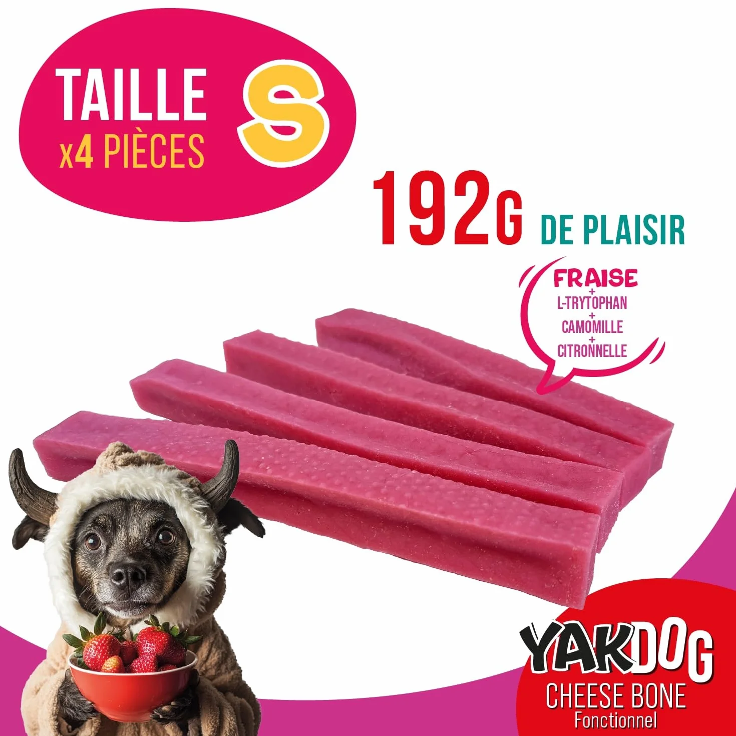SANTÉ+ Bâtonnets Fromage Chien S Fraise Relax Effet Calmants Digestifs Favorise Sommeil Renforce Os Dents Friandise Longue Durée 100% Naturel