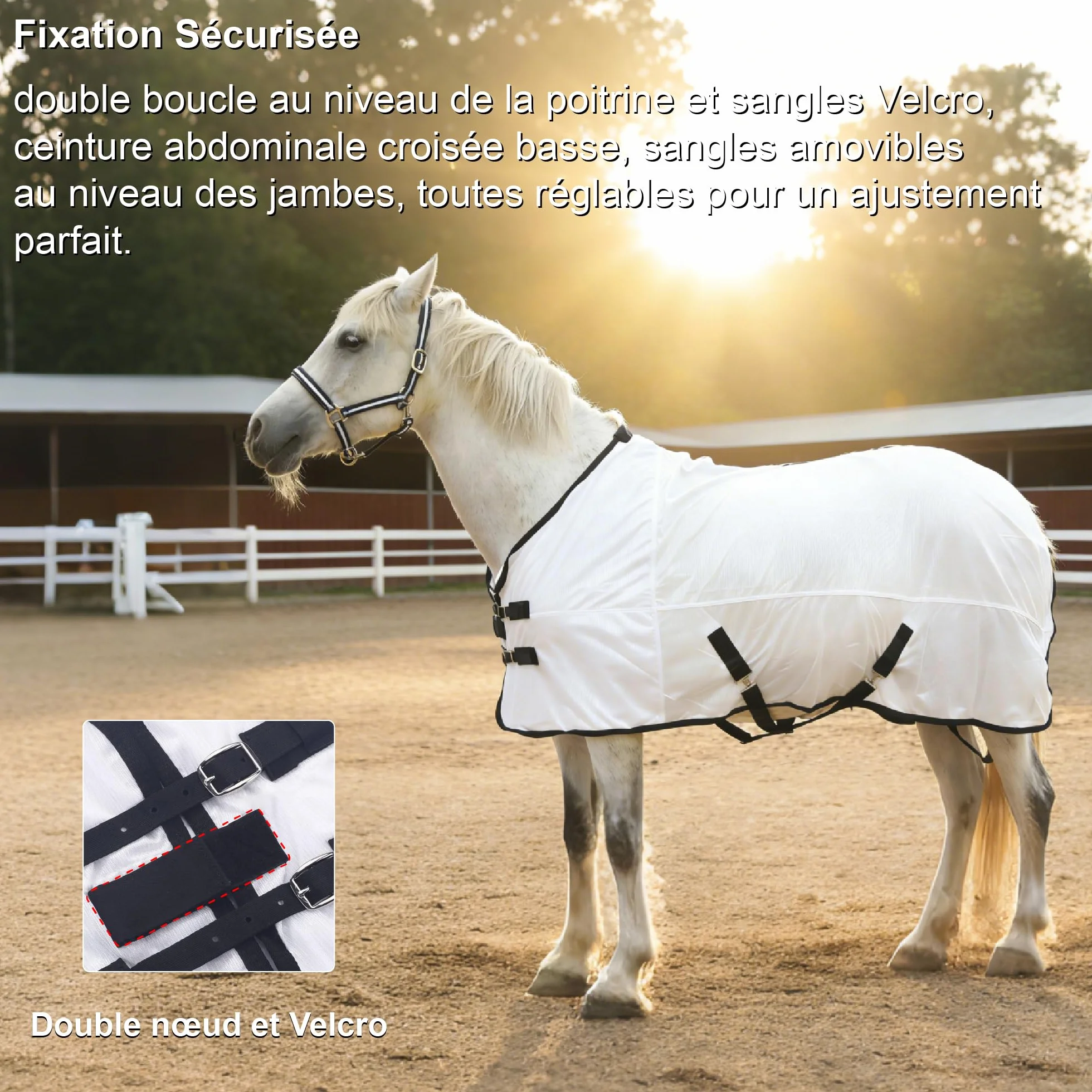 Couverture Anti-Mouches pour Chevaux 130cm Blanc Protection UV Légère Respirante Ajustement Réglable