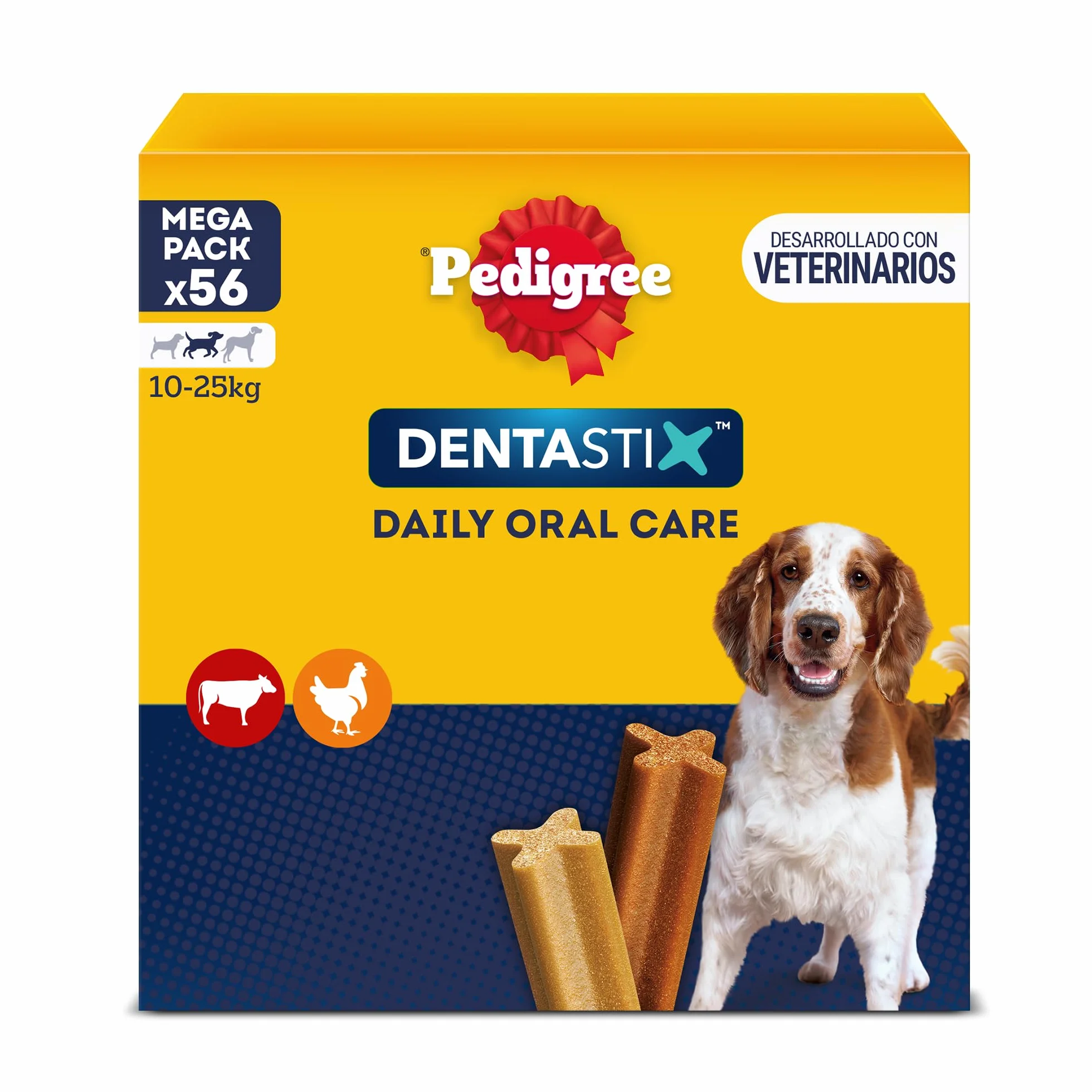 PEDIGREE DENTASTIX Bâtonnets Dentaires pour Chien Moyen 10-25kg - Lot de 56 Friandises - Hygiène Bucco-dentaire