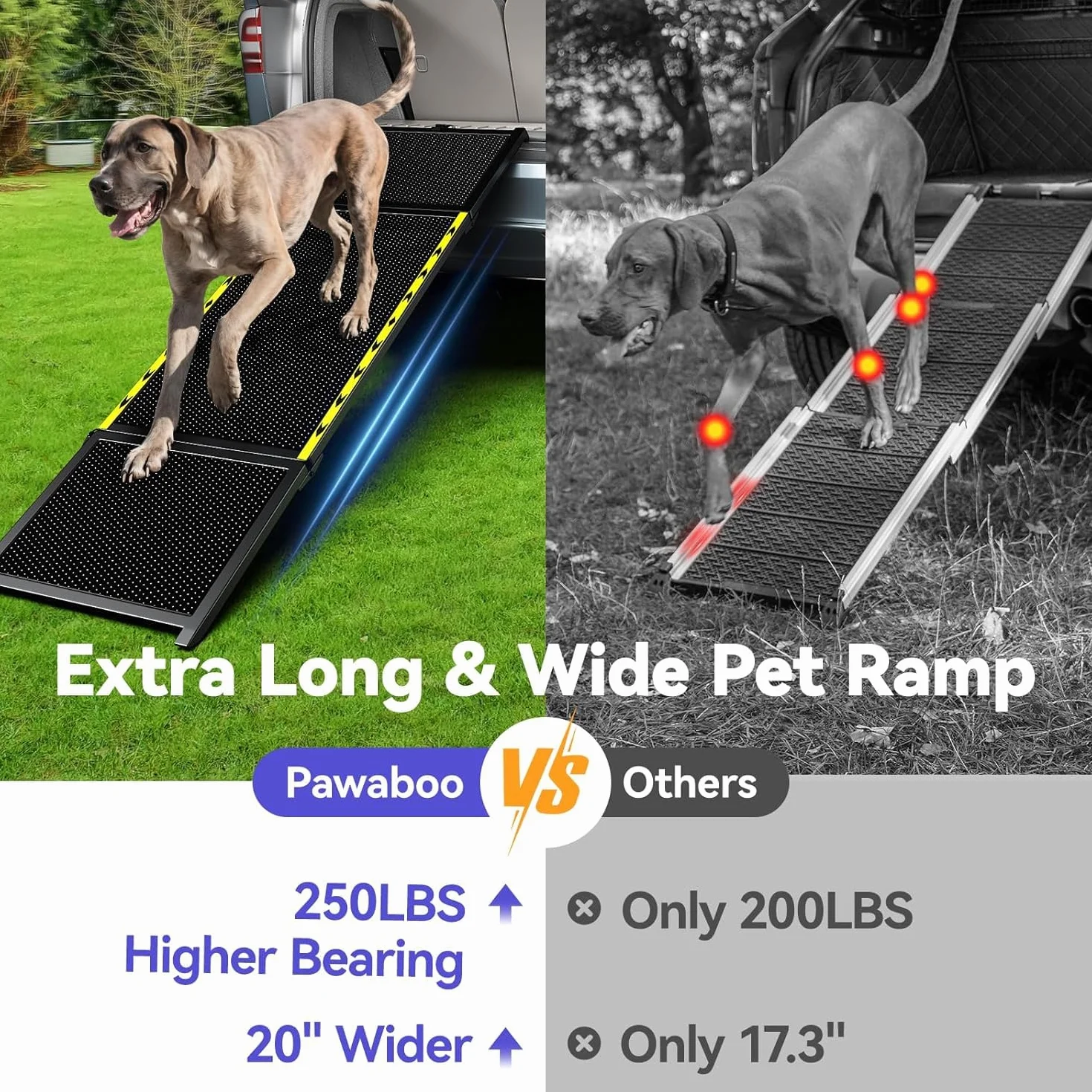 Rampe pour chien de 170,7 cm de long et 50,8 cm de large pour voiture – Rampe portable extra large pour chiens de taille moyenne et grande avec surface de tapis antidérapante, escalier pour voiture