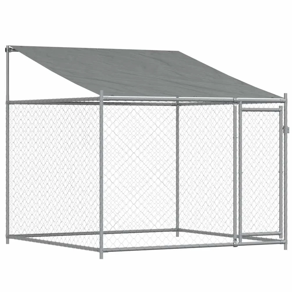 Chenil Extérieur avec Toit pour Chien, Cage Métal Acier Galvanisé Gris 2x2x2 m