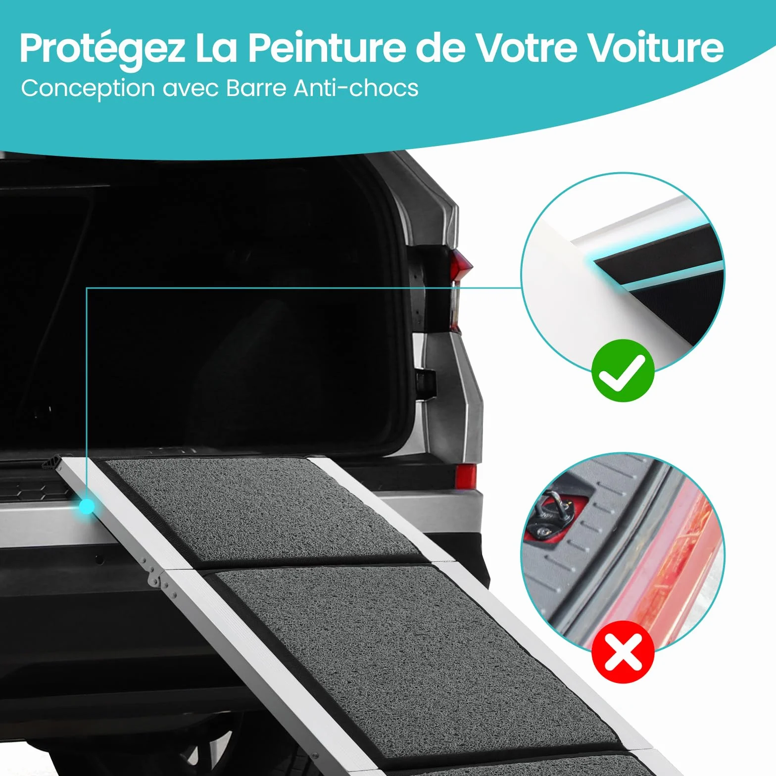 DAISTERN de BSWAY Rampe pour Chien Voiture Pliable 180cm x 50cm, Rampe d'Accès Escalier Extérieur avec Tapis Antidérapant, Cadre en Métal Aluminium Revêtu de Poudre Capacité de Charge jusqu'à 129KG