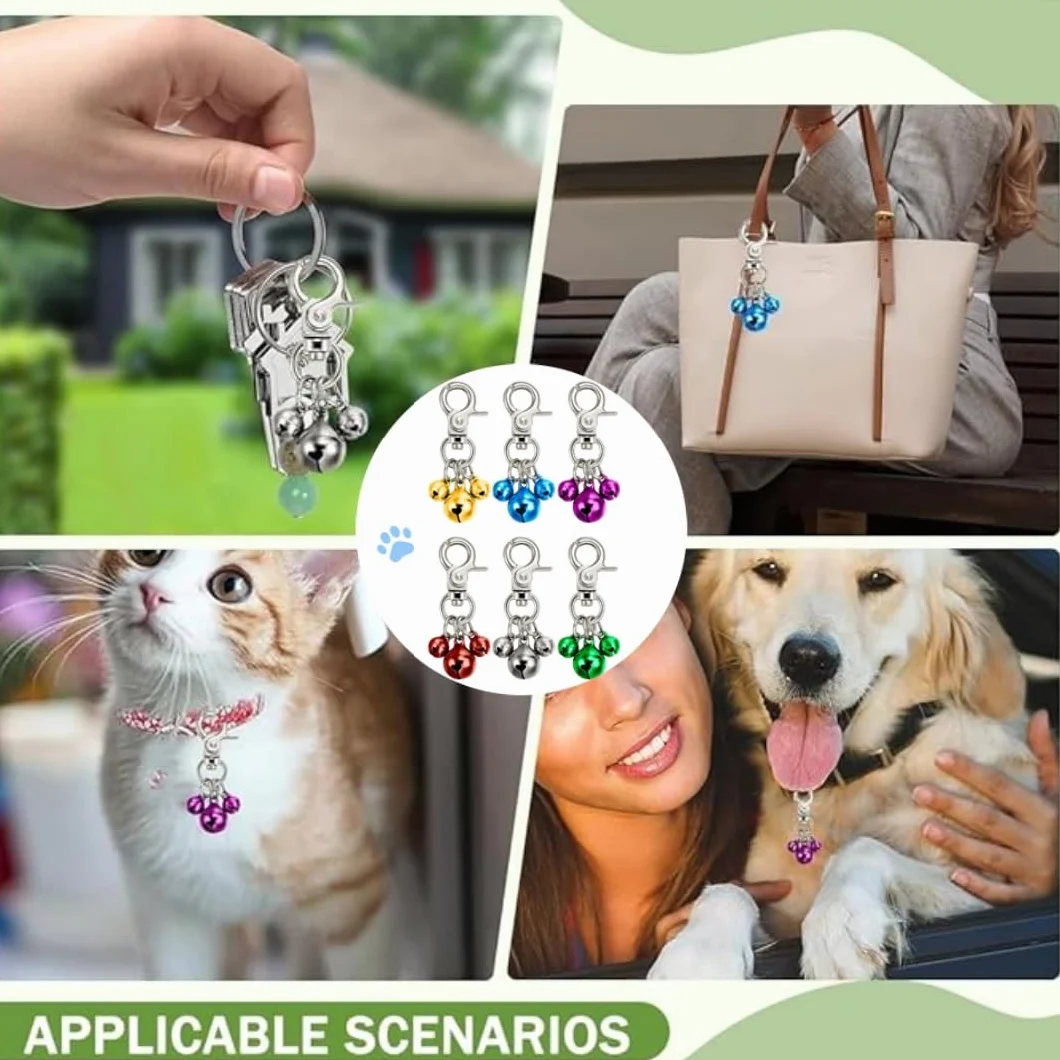 Lot de 6 clochettes pour colliers animaux, pendentif triple cloche chien, breloques décoration collier, porte-clés entraînement chien chat (colorés)