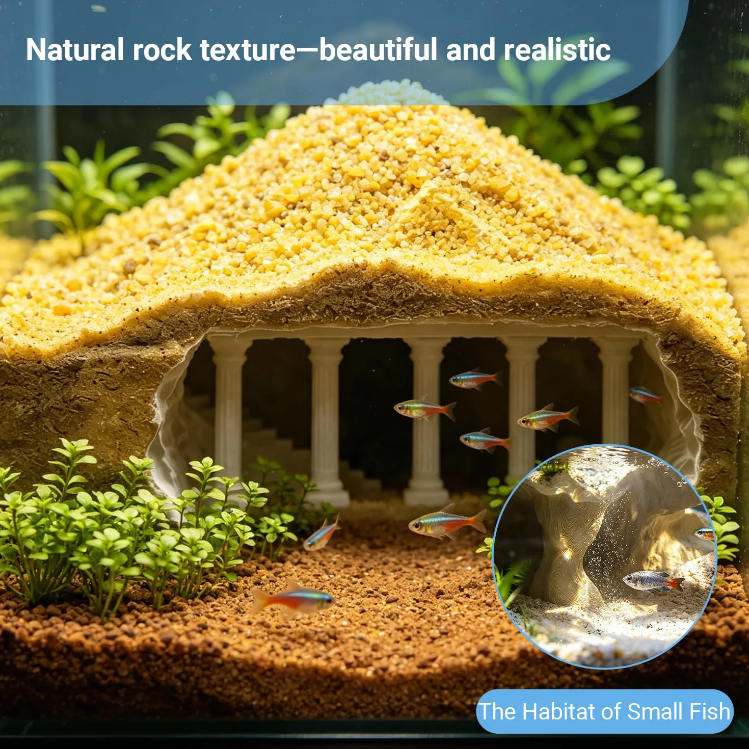 Cachette Aquarium Effet Bois Tunnel Souterrain 3D pour Wels & Crevettes, Grotte Multi-Chambres Décoration Naturelle Eau Douce (S)
