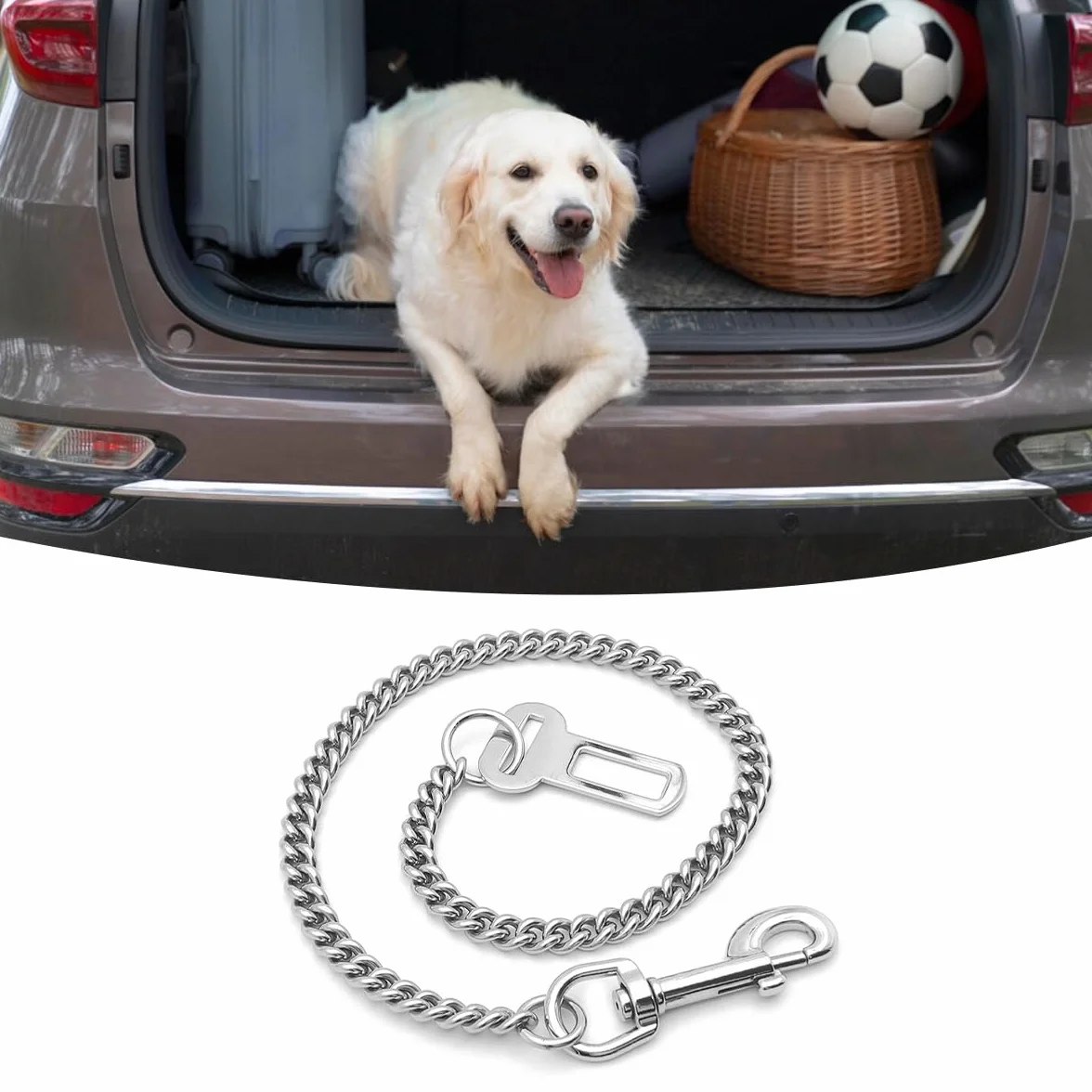 Ceinture de sécurité en chaîne en acier inoxydable 304, convient aux chats, chiens et autres animaux de compagnie, 60 cm, fabriquée en acier inoxydable 304