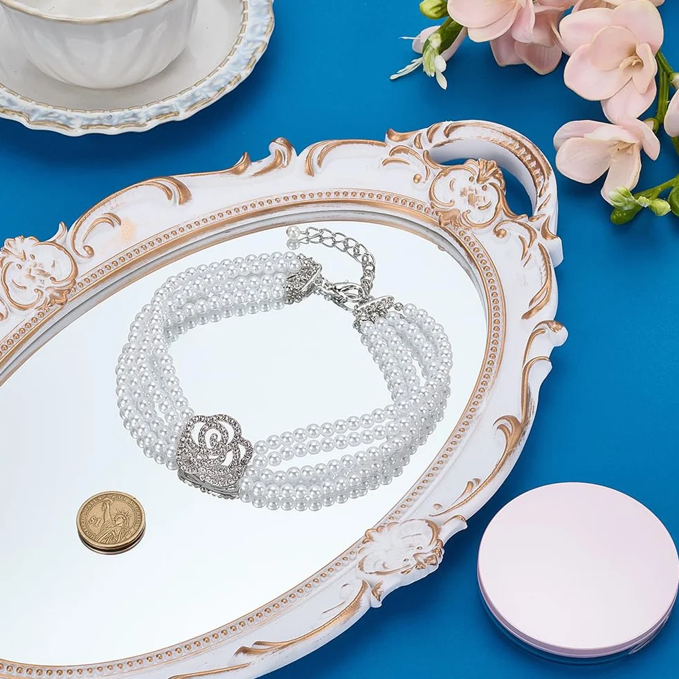 FINGERINSPIRE Collier pour Animaux de Compagnie Perles Réglable Chien Chat Strass Fleur Rose Mariage Petits Chiens Blanc