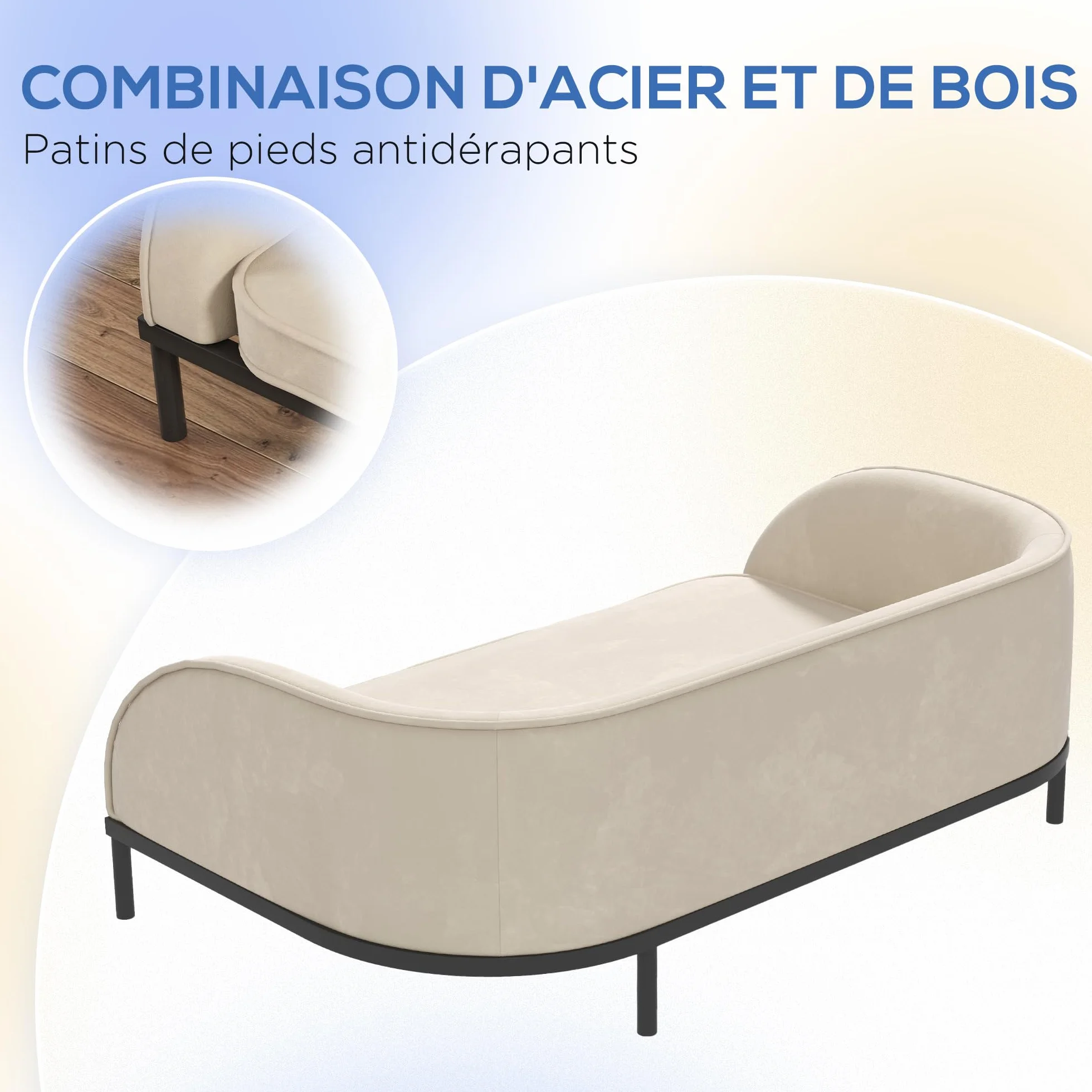 PawHut Canapé pour Chien surélevé 101,5 x 62 x 34,5 cm Coussin déhoussable Pieds Acier Velours Blanc crème Noir