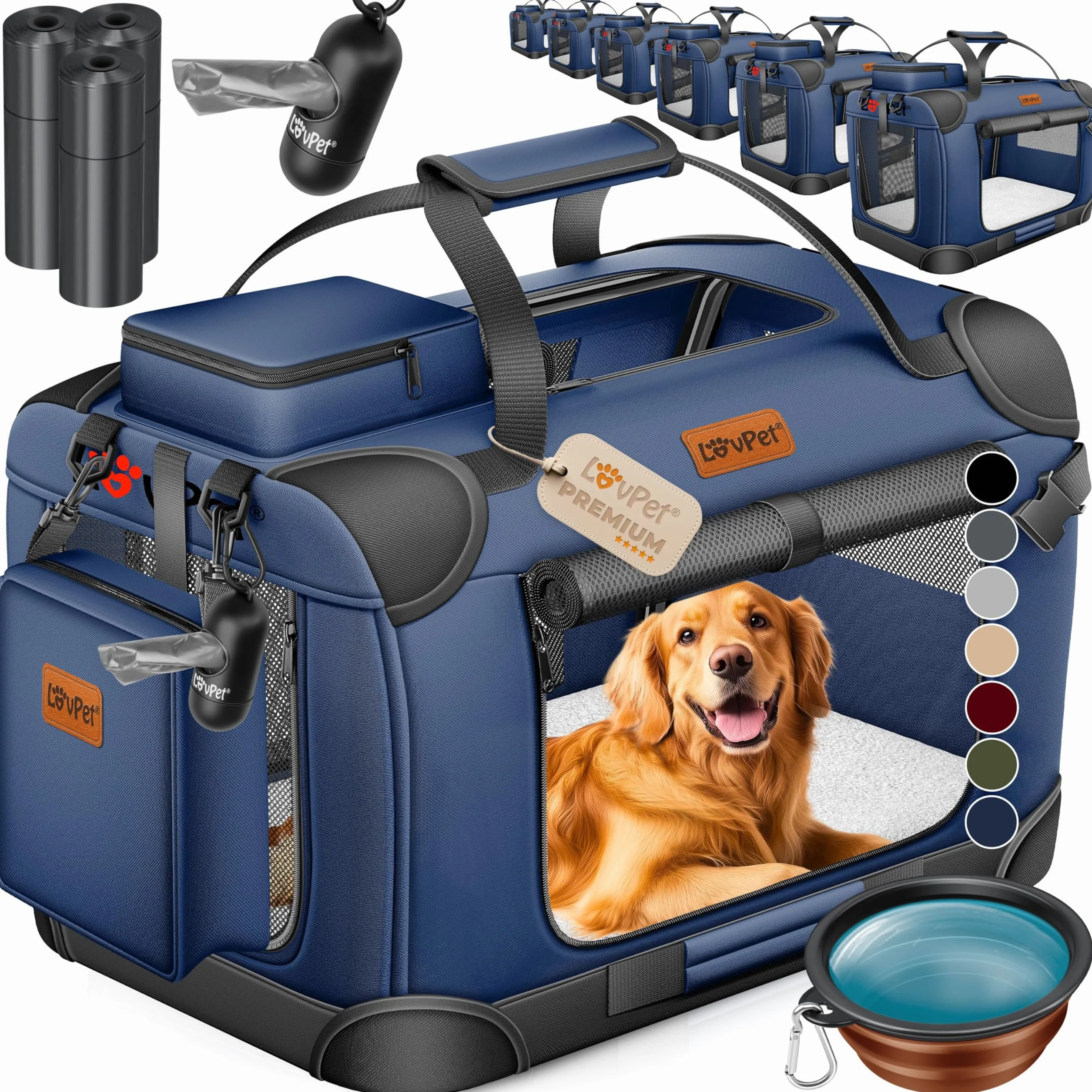 Lovpet Boîte de transport pliable pour chien XXL 91,4 x 63,5 x 63,5 cm Bleu marine