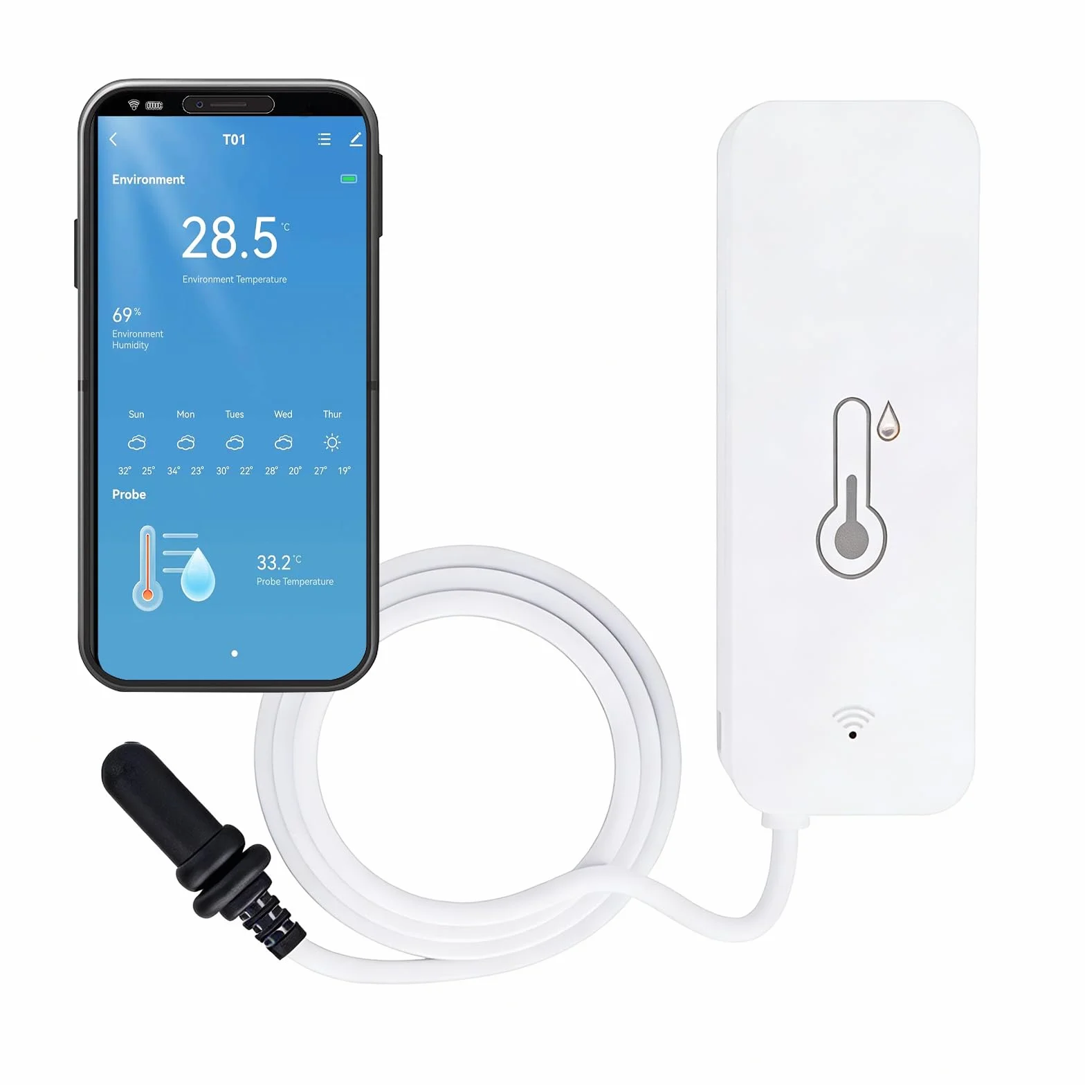 Thermomètre hygromètre WiFi avec capteur externe intelligent pour intérieur extérieur alarme application surveillance à distance compatible Alexa congélateur