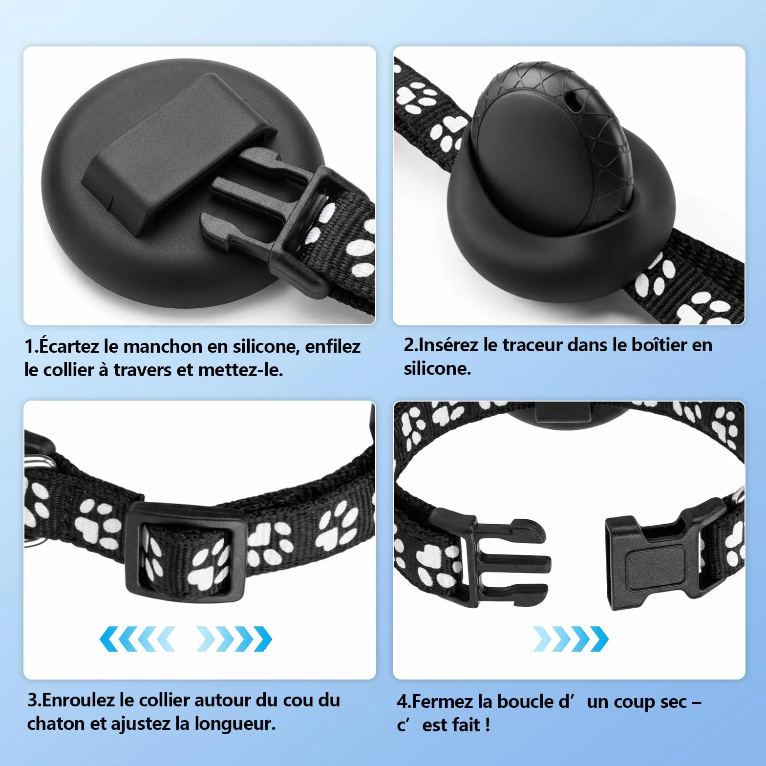 Traceur GPS Chat, Collier GPS Chat Chien sans Abonnement/Carte SIM, Compatible iOS et Android, Intelligent de La Localisation en Temps, Étanchéité IPX6, Collier GPS pour Chien,Chats,Voitures - Noir