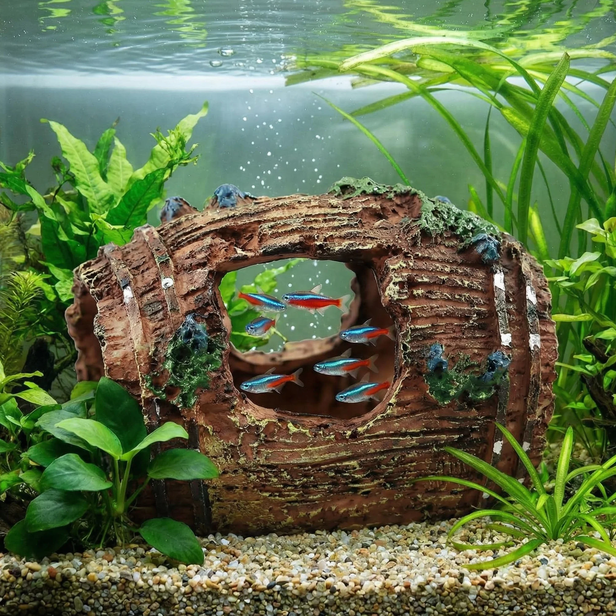 Résine Fish Tank Ornement brisé Barrel Cave Marron Style rétro