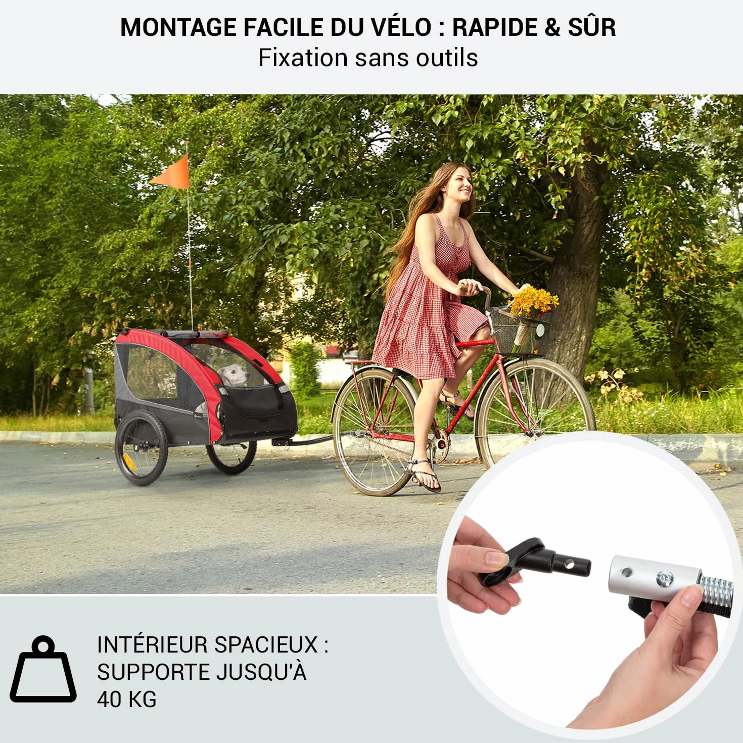 Klarfit Remorque Velo Pliable Chariot Transport Chien Petite Moyenne Taille Toile Oxford 282L 40kg
