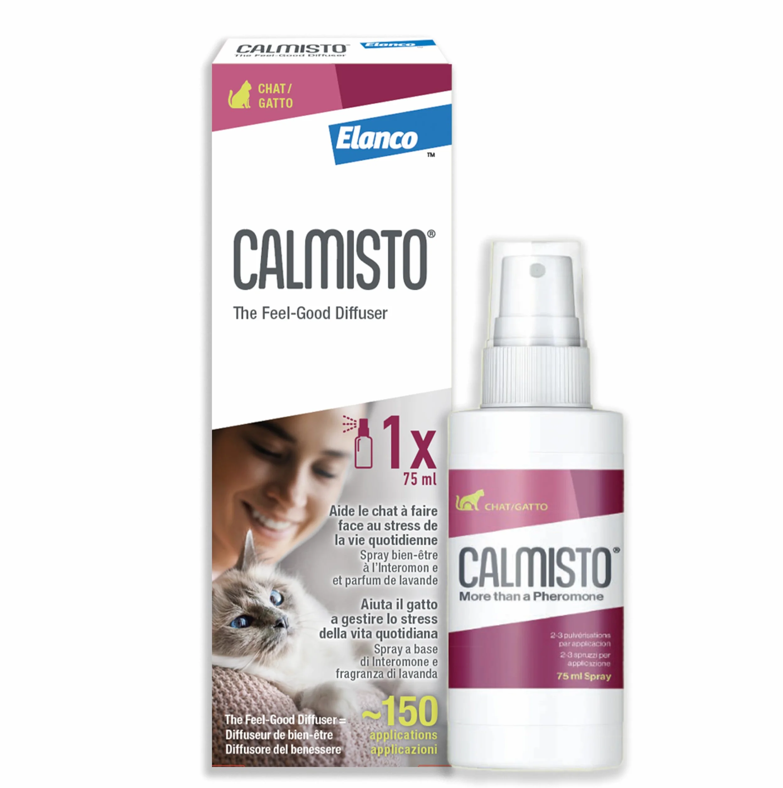 Spray Calmisto Anti-Stress pour Chat 75 ML à Base d'intéromone et de Lavande