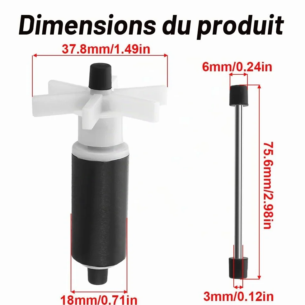 Lot de 2 turbines de rotor de pompe submersible, turbine de pompe à eau, joint libre, filtre magnétique haute efficacité, turbine de rotor d'aquarium, résistant à l'usure et à faible bruit