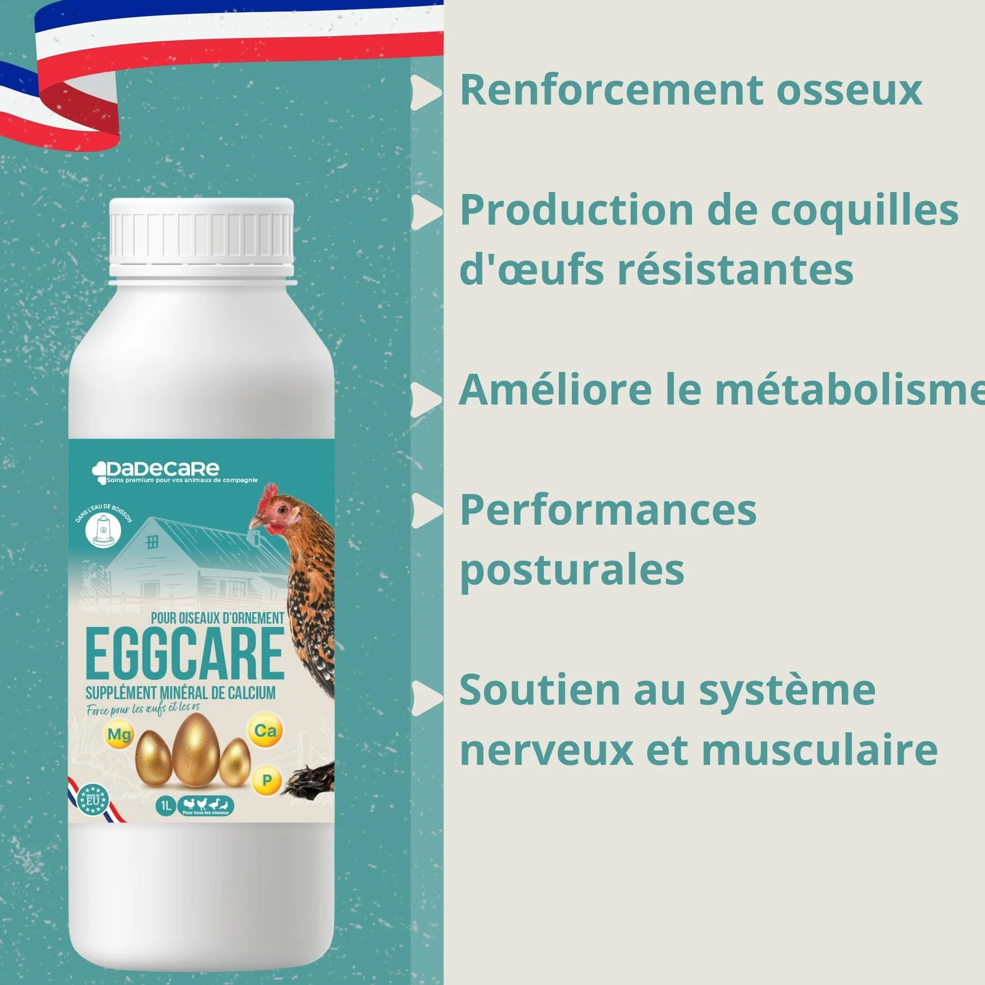 Eggcare Calcium pour Oiseaux 1 l avec minéraux et vitamines – Œufs sains et coquilles résistantes