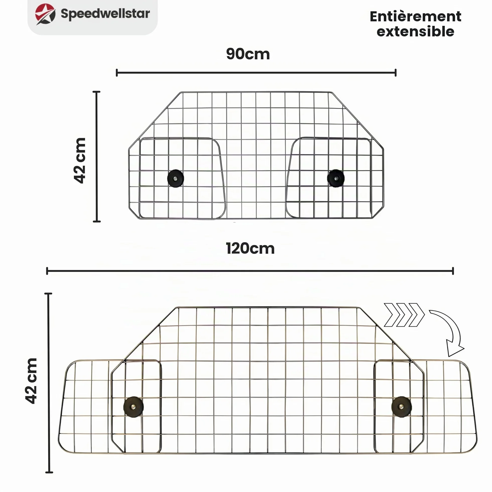 Speedwellstar Grille de Séparation Chien Coffre Voiture Universelle Réglable Barrière Mesh Métal
