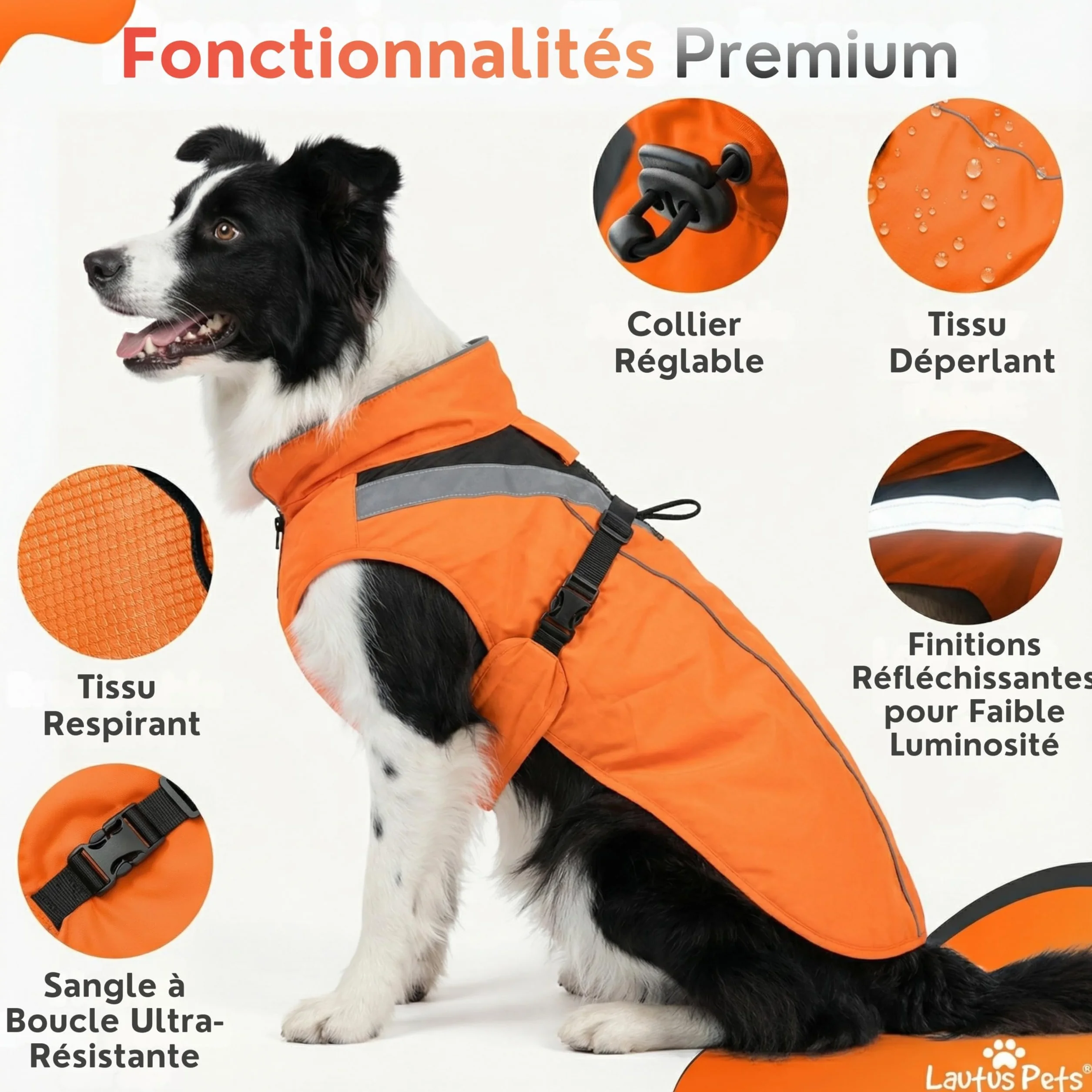 Manteau de Pluie imperméable Chien Bandes réfléchissantes Ouverture Laisse Taille XL Orange