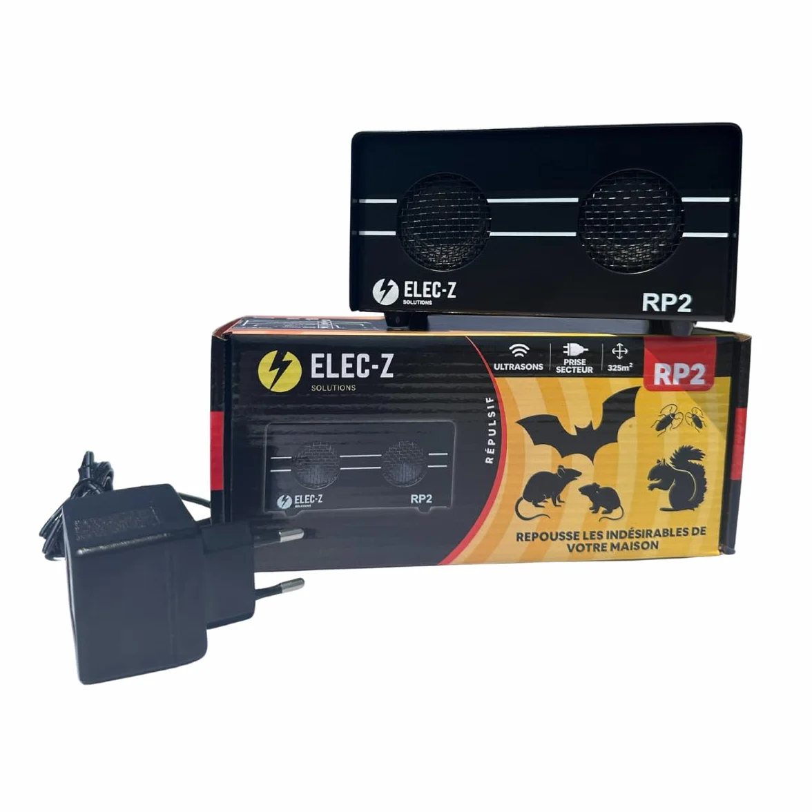 Répulsif Ultrasons Anti Rongeurs 2 x RP2 325m2 Rats Souris Chauve Souris