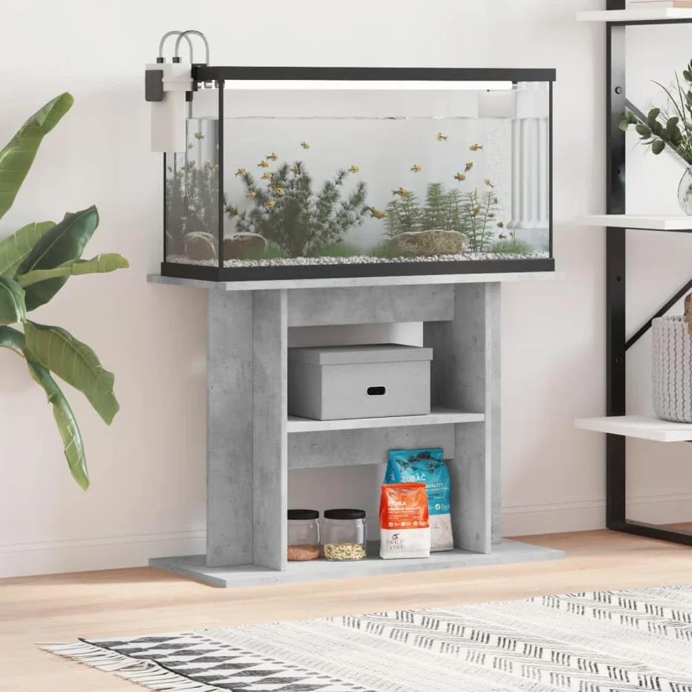 Gecheer Support pour aquarium avec étagère en aggloméré, gris ciment, 80 x 35 x 60 cm