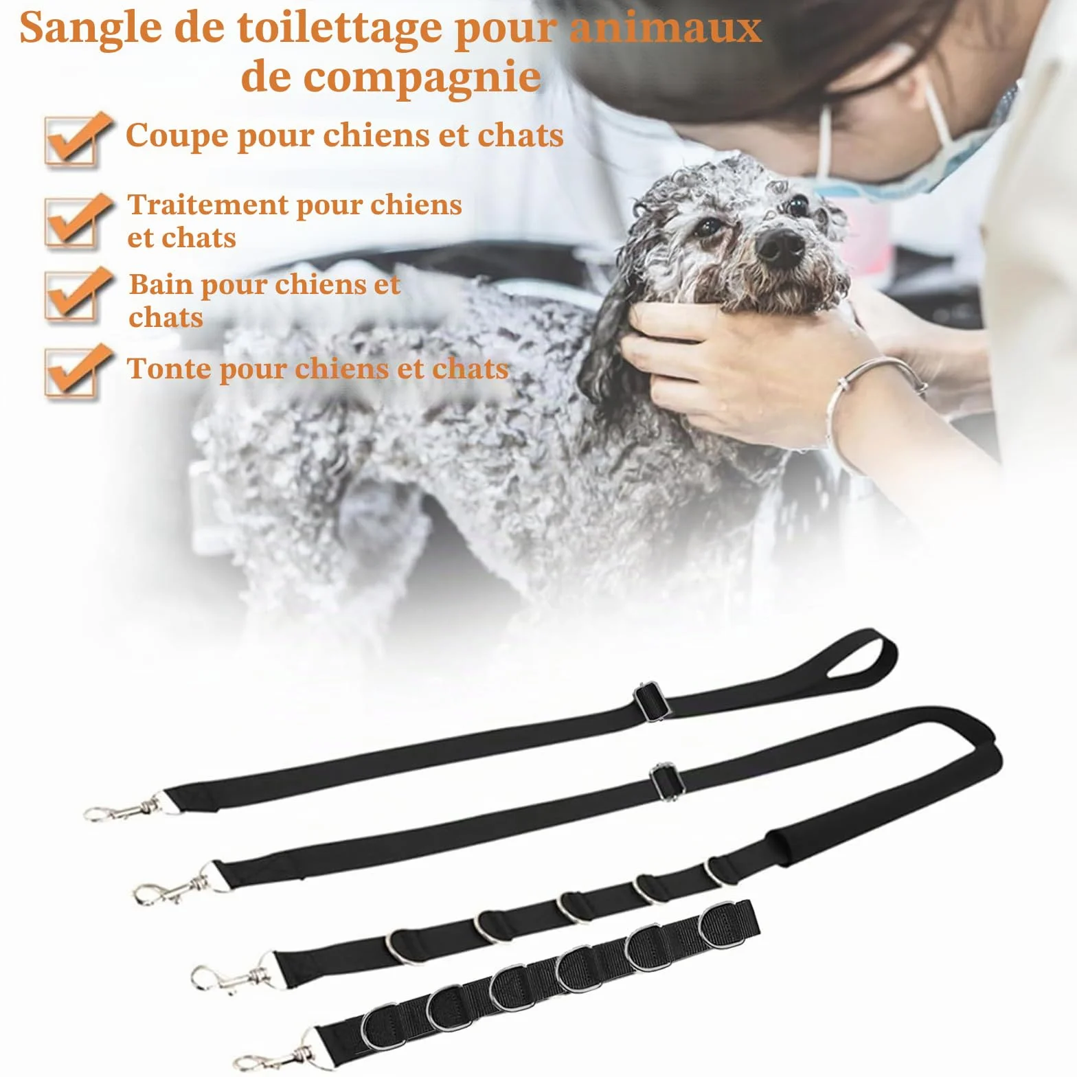 ASOCEA Bande de Sangle Ventrale de Toilettage pour Chien Boucle de Retenue de Bain Réglable Nylon pour Chat Chiot Chaton