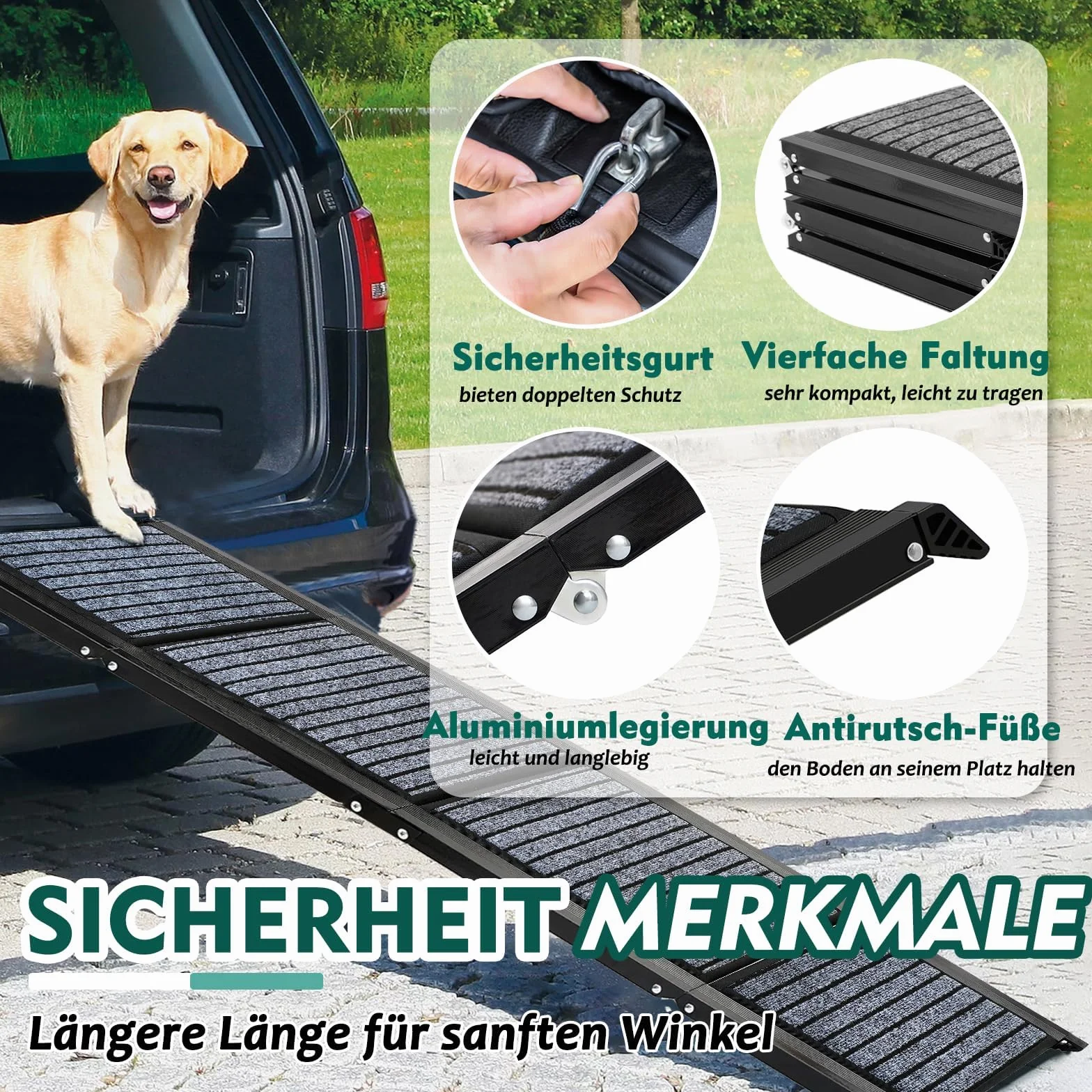 Rampe pour chien extra longue, 170 cm, pliable, tapis haute traction, antidérapante, pour voitures, camions et SUV, stable jusqu'à 110 kg