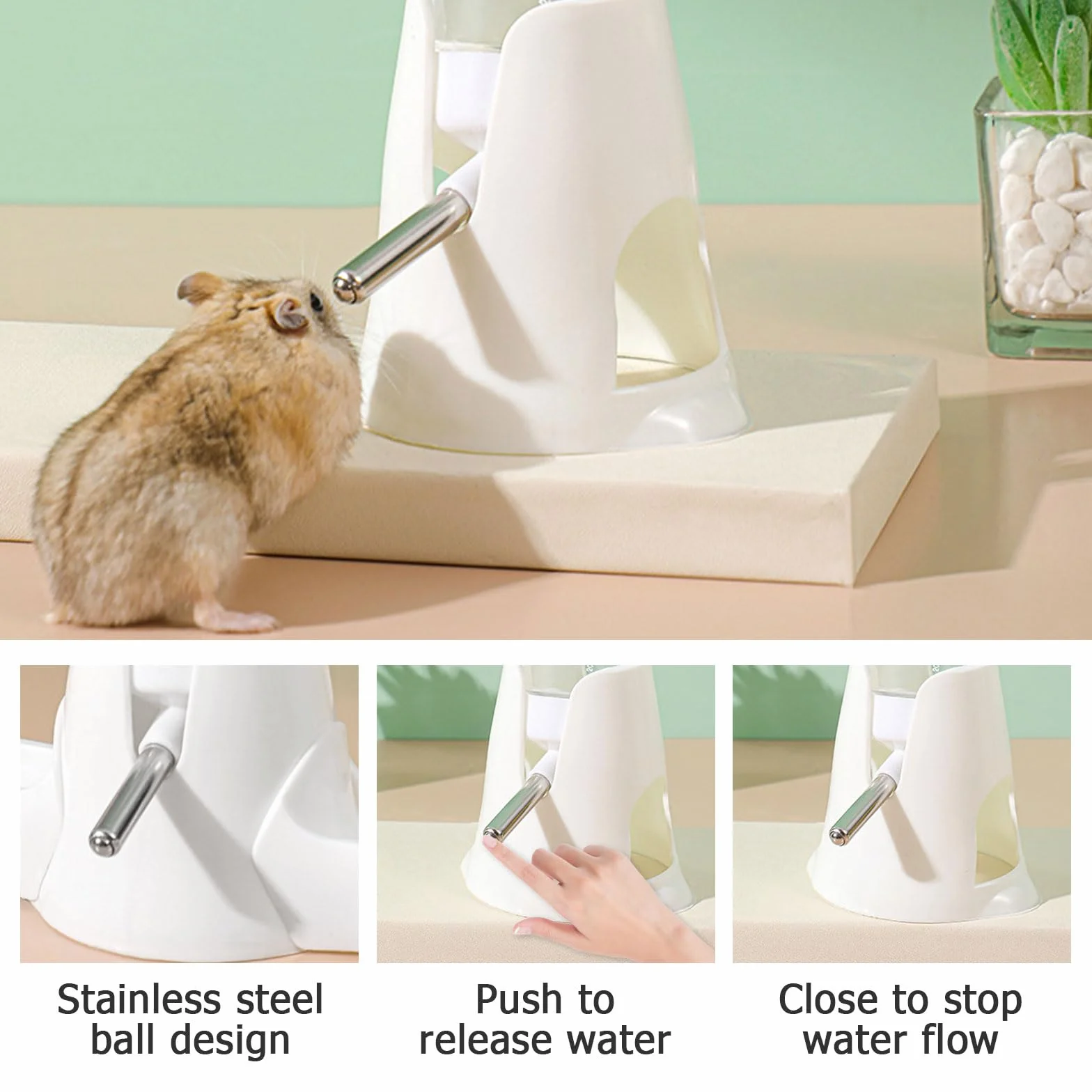 Bouteille d'Eau pour Hamster 80 ML Blanche, Distributeur Automatique 3 en 1 avec Double Bol et Support, sans Fuite