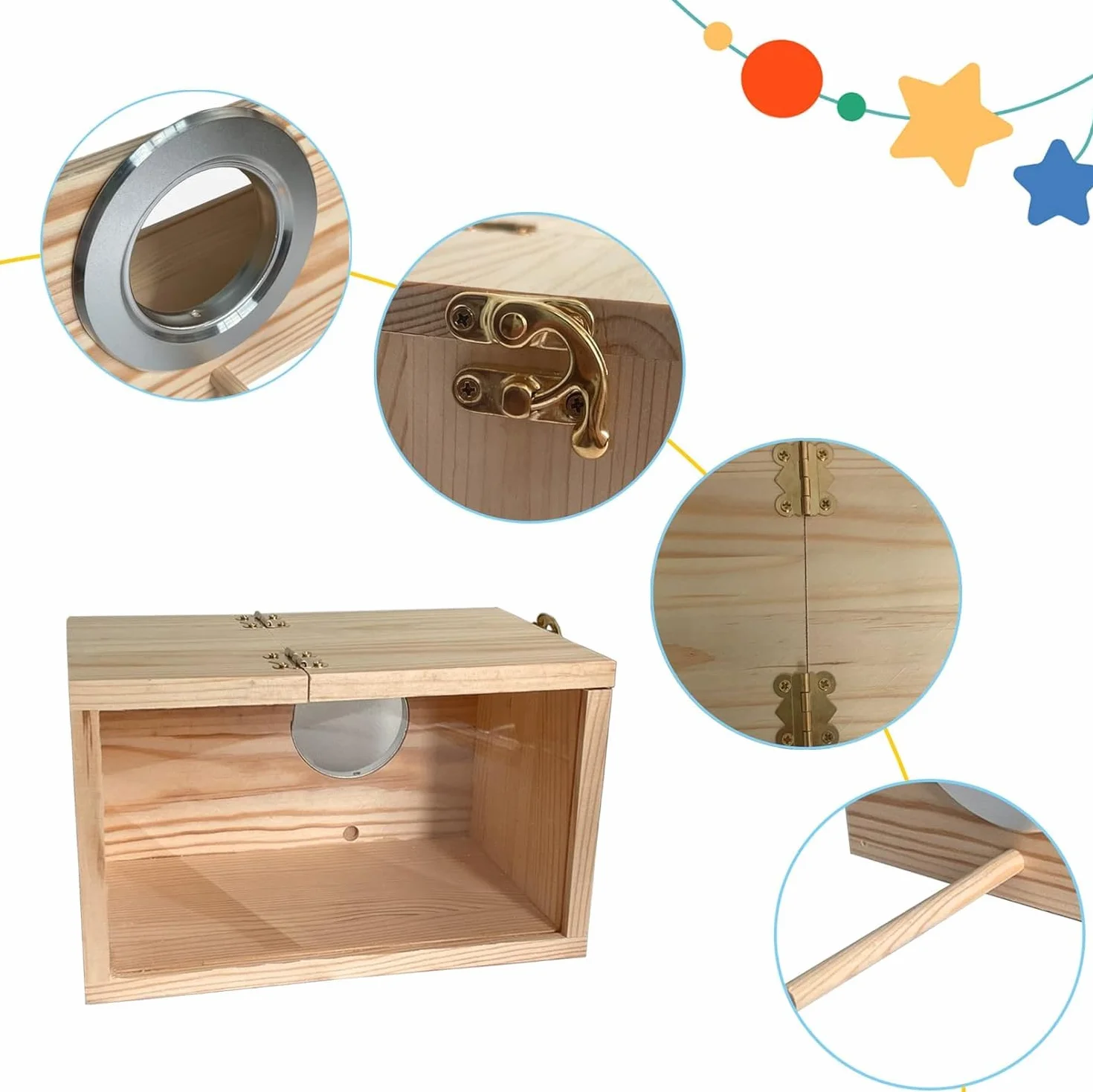 Nichoir pour perruches transparent en bois naturel - Volière pour perruches et perroquets