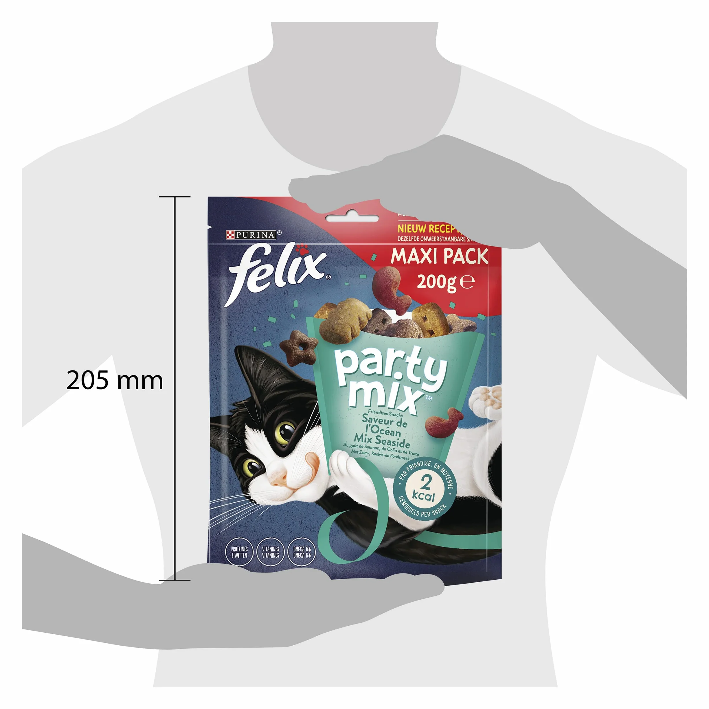 Felix | Party Mix | Friandises pour Chat Adulte | Riches en protéines, vitamines, acides Gras et oméga 6 | Saveur de l'Océan au goût irrésistible : Saumon, Colin, Truite | Sac | Lot de 5 x 200g