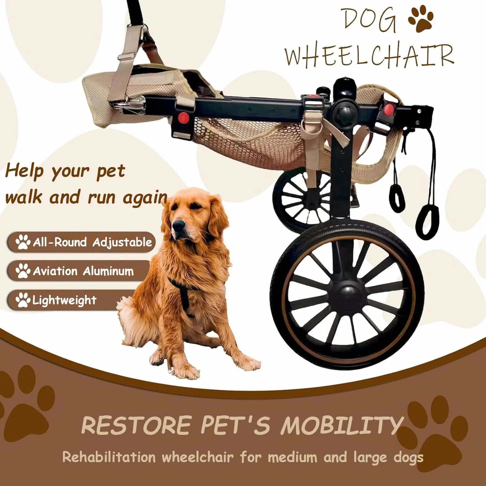 Fauteuil Roulant Pour Chien Pattes Arrière 2 Roues Attelle Exercice Marcheur Handicapé Aide Marche Blessés Paralysés Chariot Animaux Petite Moyenne Grande Taille XL Bleu