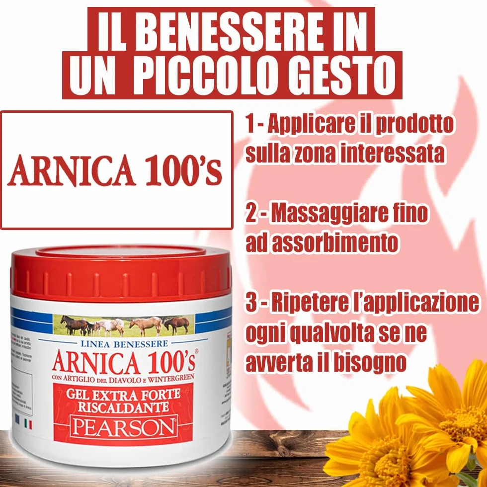 ARNICA 100'S Gel chauffant extra-fort Pearson pour chevaux 500ml Crème à l'arnica Gel fort griffe du diable et menthol Pommade défatigante relaxante