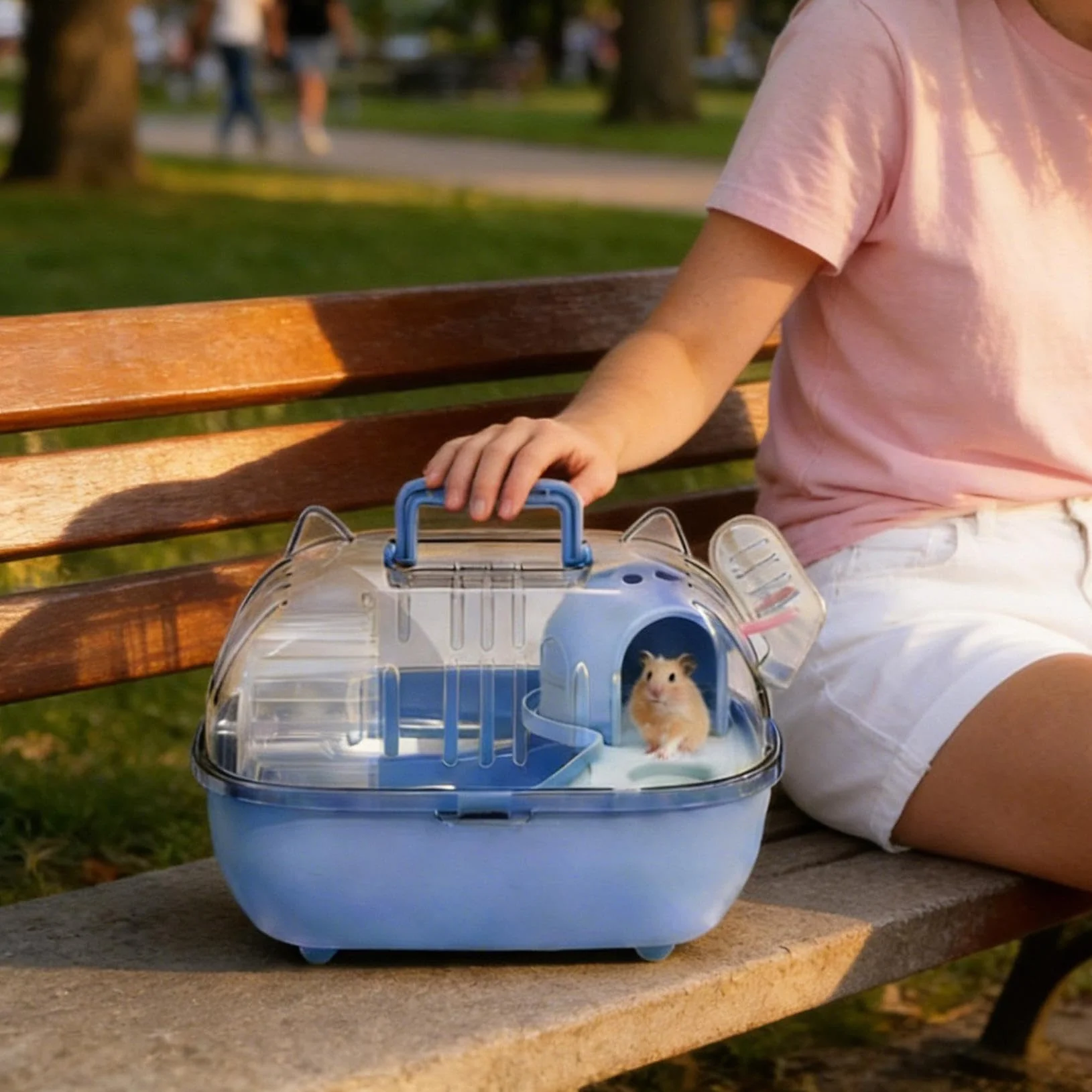 Cage de transport pour hamster avec housse transparente et bouteille d'eau portable pour petits animaux