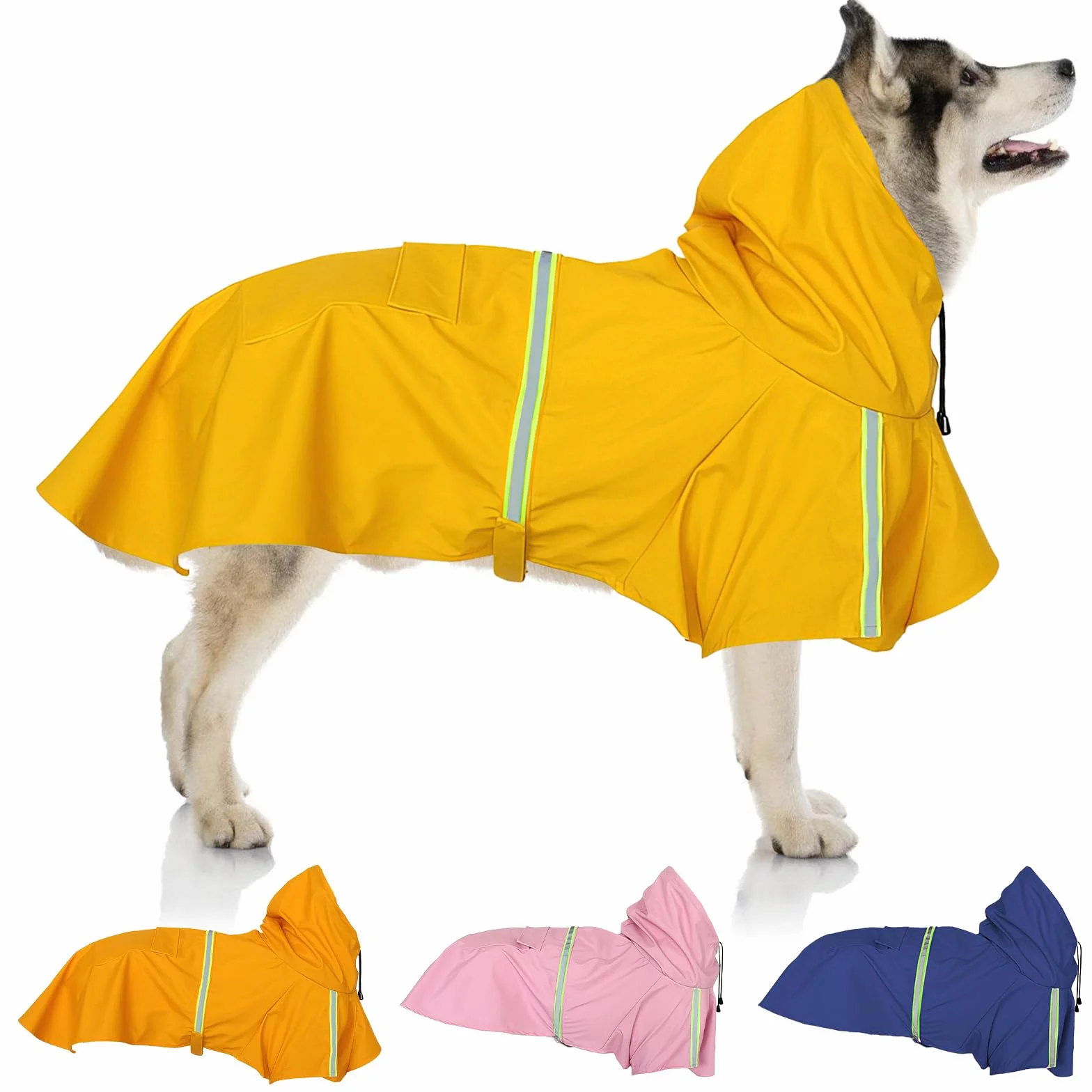 Imperméable Chien Grande Taille, Veste Imperméable pour Chien, Etanche et Coupe-Vent Manteaux Imperméables pour Chiens, Chiot Poncho de Pluie avec Bandes Réfléchissantes (Jaune, 4XL)