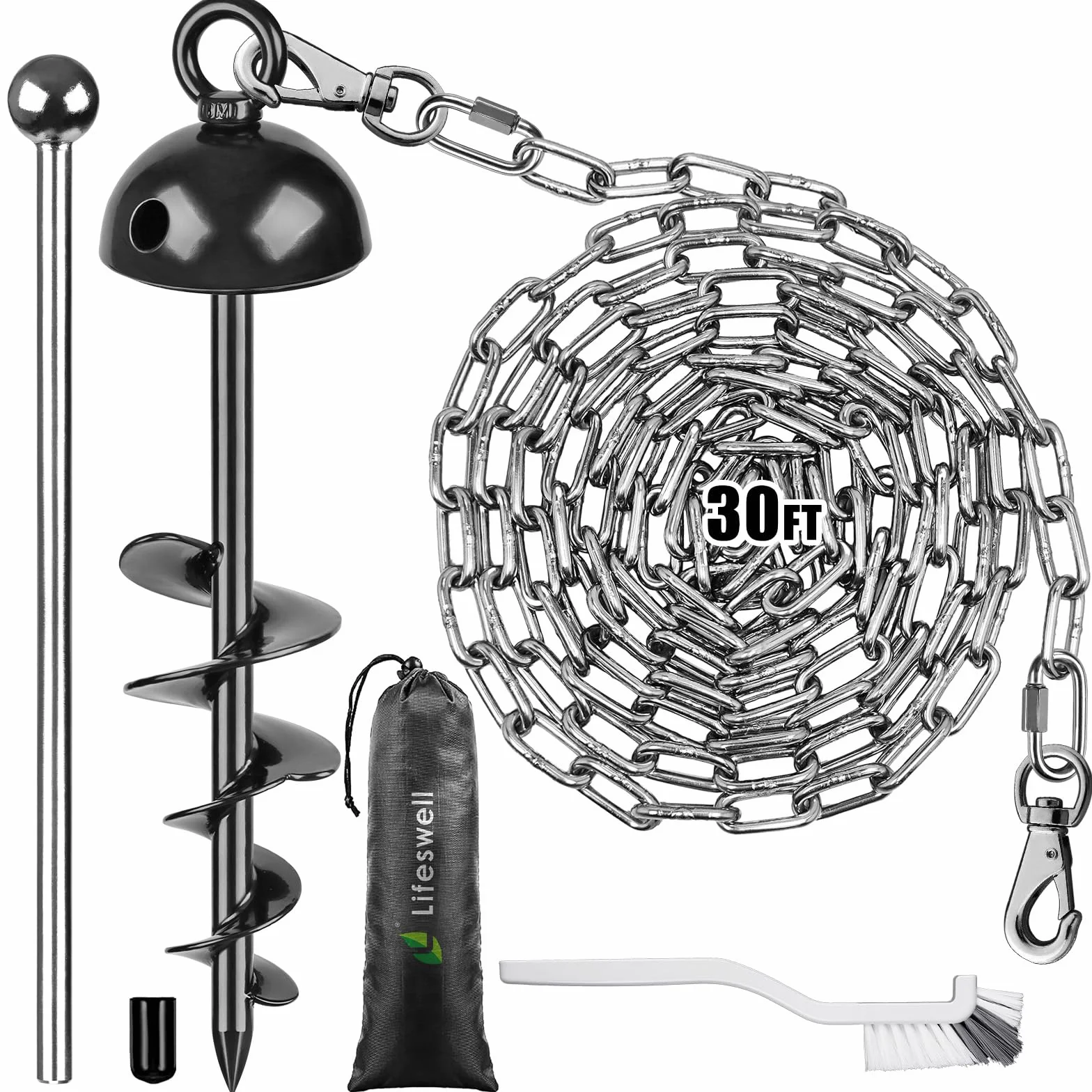 Laisse Chien Chaîne 15FT Anti-Rouille Acier Inoxydable Rotatif 360° Piquet d'attache pour Chiens