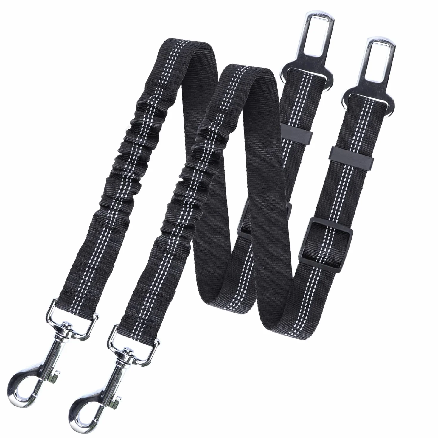 Nobleza Ceinture Voiture pour Chien, 2 Pcs Harnais avec Absorption des Chocs et Elastique Réglable, Ceinture de Sécurité en Nylon avec Bandes Réfléchissantes, 50-70cm