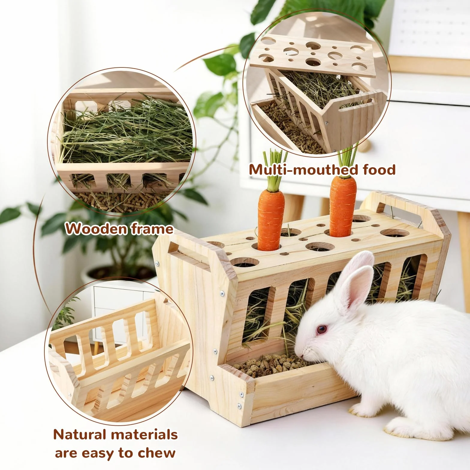 Distributeur de Foin en Bois Grande Capacité 30×22×18CM pour Lapins Cochon d'Inde Chinchilla