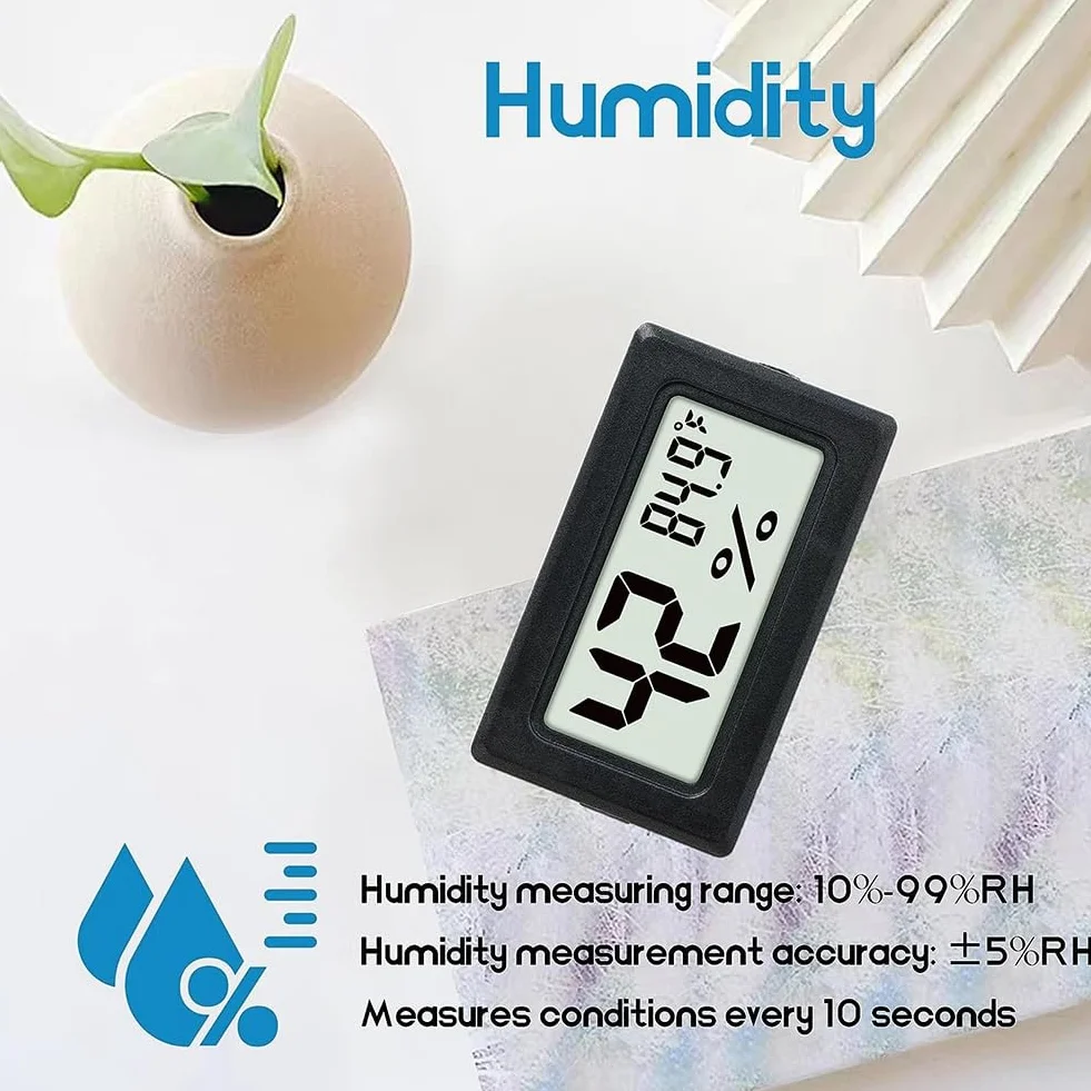6Pcs thermomètres numériques d'intérieur, Mini hygromètre, Thermomètre numérique Humidité avec (℉), Incubateur, Thermomètre d'intérieur pour serre, jardin