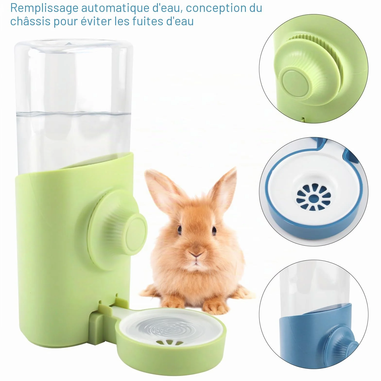 Vaskula 2 Pièces Distributeur Eau Lapin 600ml Biberon Suspendue Remplissage Automatique