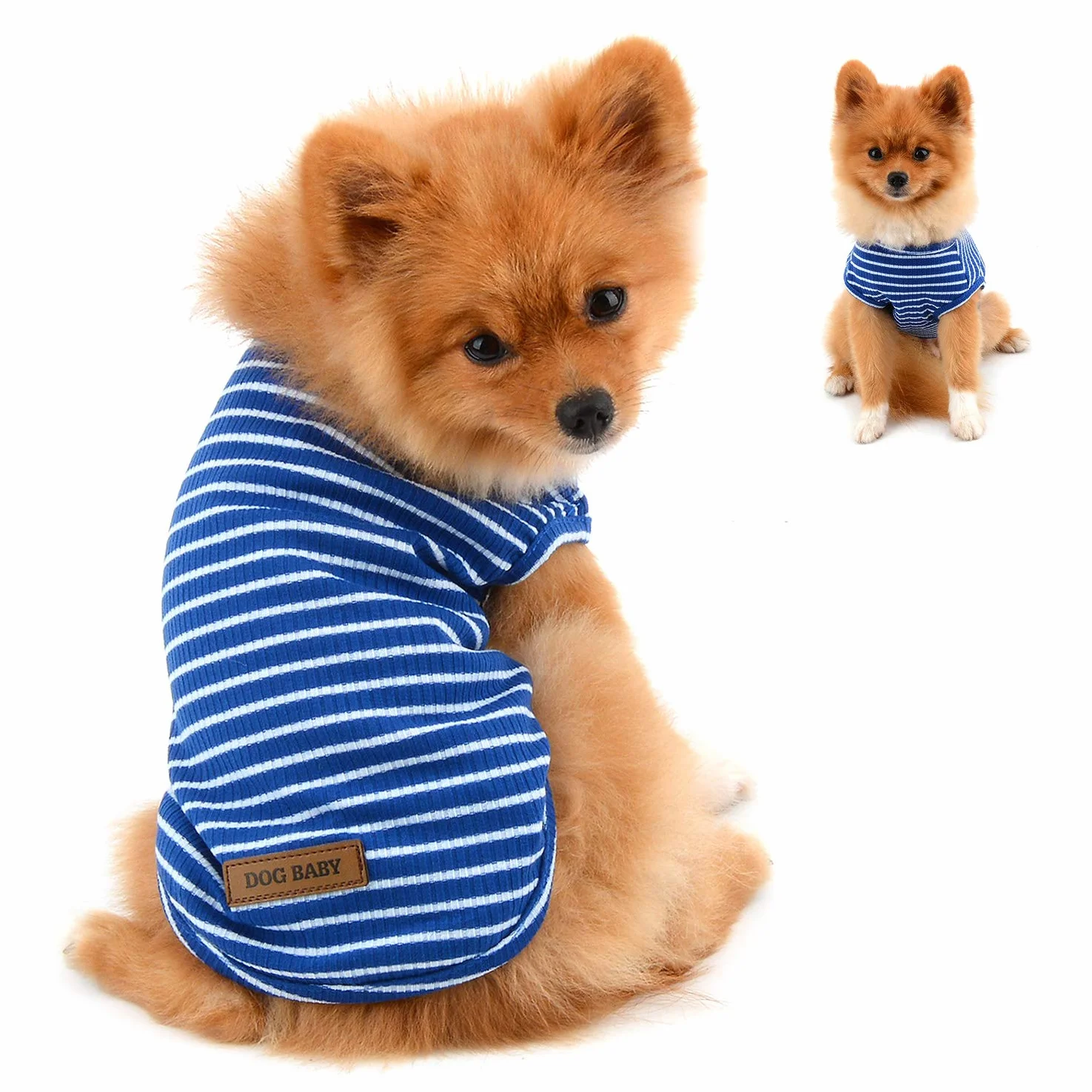 PAIDEFUL Vêtements pour Petits Chiens Garçon Fille été rayé Chiot t-Shirt Gilet Respirant Coton sans Manches Chihuahua Yorkshire Bleu M