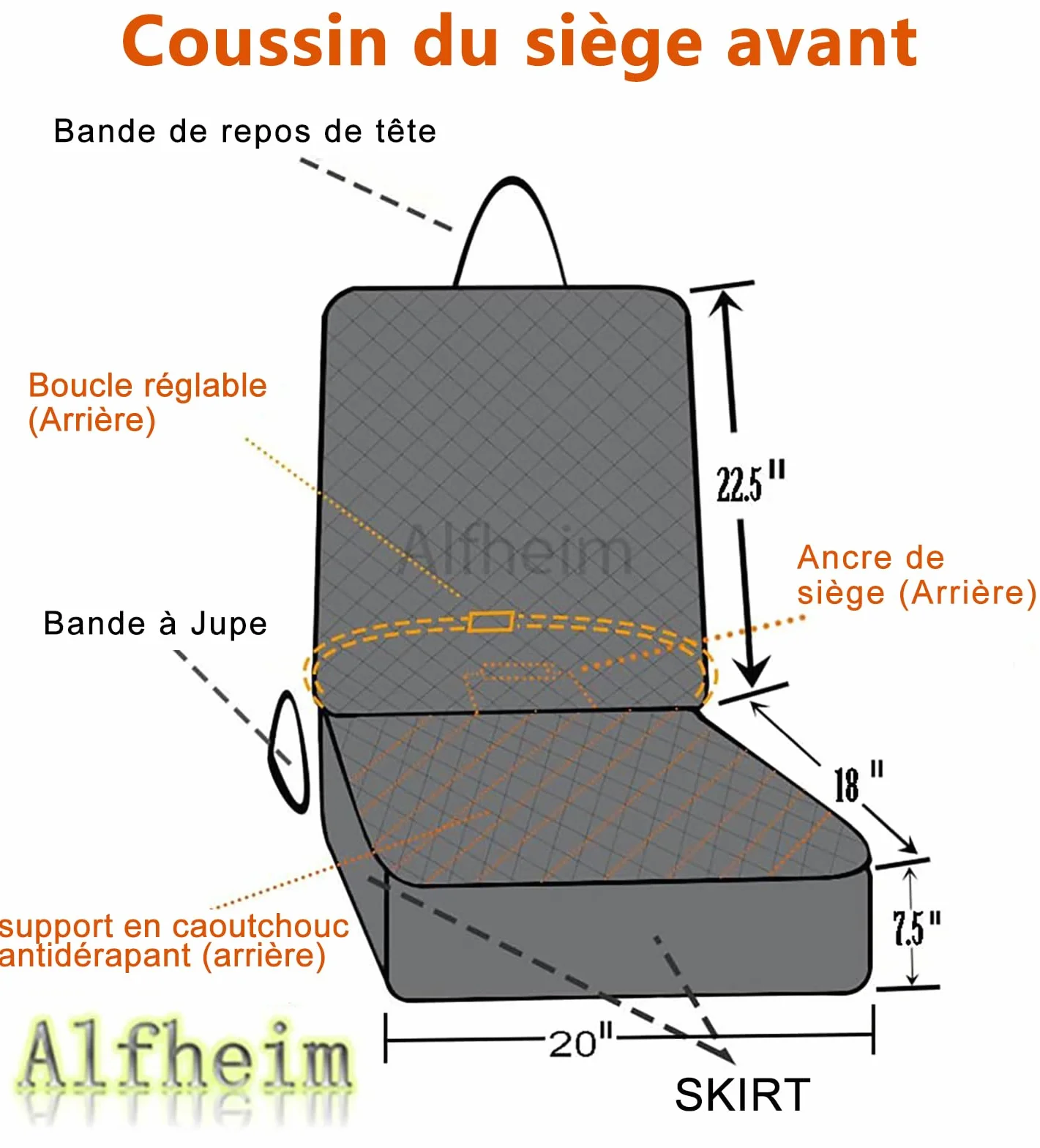 Alfheim Coussin Siège voiture anti usure pour Animaux De Compagnie/Chien, Ancrage Fixe De Caoutchouc Fond Anti-Dérapant Et ceinture De Sécurité, réglable (avant Et séparé Unique Utilisation)