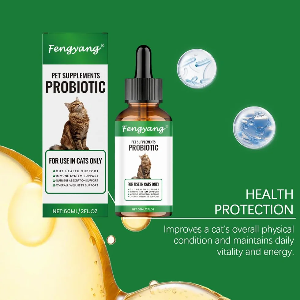 Fengyang Gouttes Probiotiques pour Chats, Constipation Reltf, Soulagement Doux, Digestion Saine