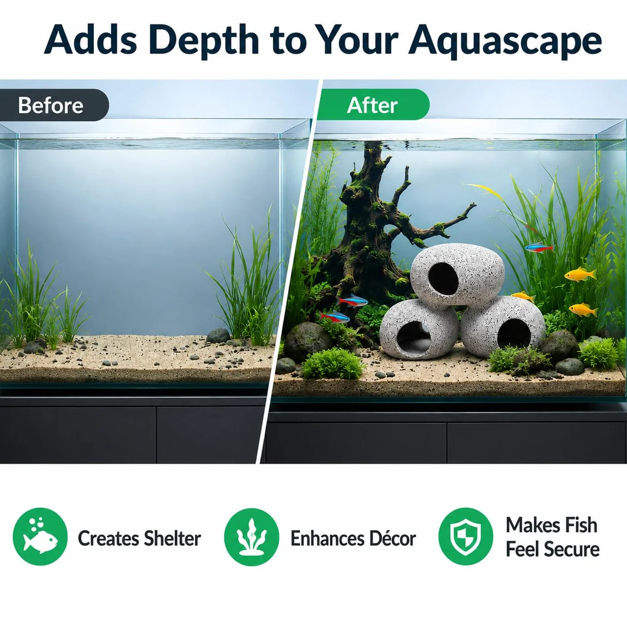 SLOCME Décoration de grottes rocheuses pour aquarium - Grottes rocheuses pour crevettes et cichlidés pour la cachette, la reproduction et le frai, les poissons peuvent nager à travers le trou de la