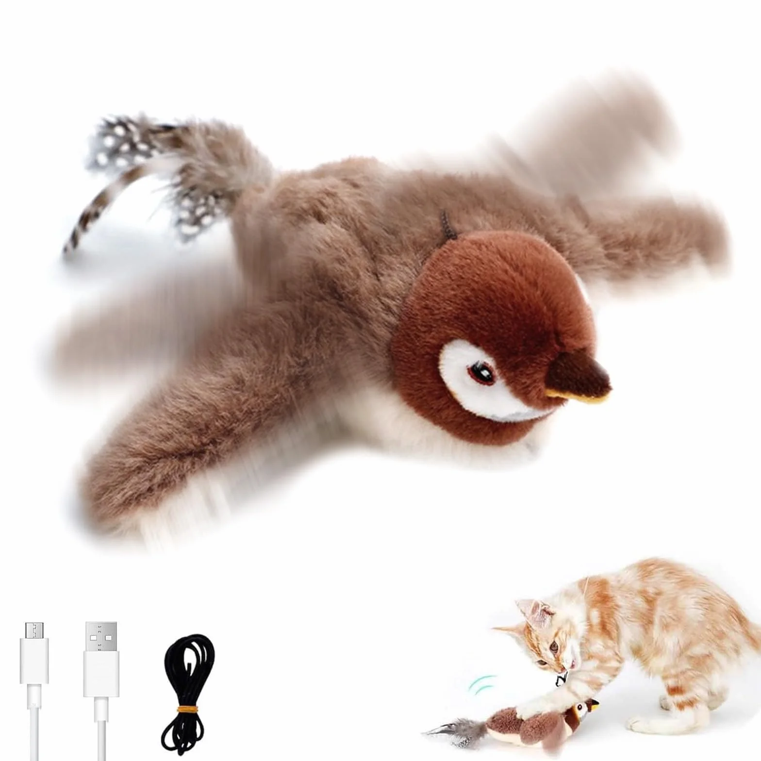 Oiseau Volant Chat Jouet Interactif Ailes Battantes Rechargeable Lavable Intérieur Chaton Adulte