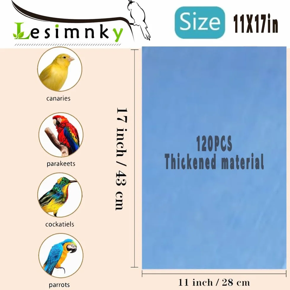 Lot de 120 doublures jetables en papier non tissé pour cage à oiseaux 27,9 x 43,2 cm absorbantes bleu